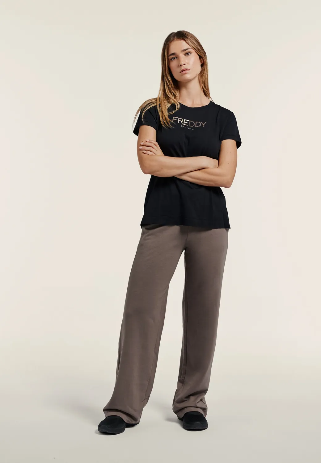Freddy Wide Leg Sporthose Damen Falcon Brown Modal