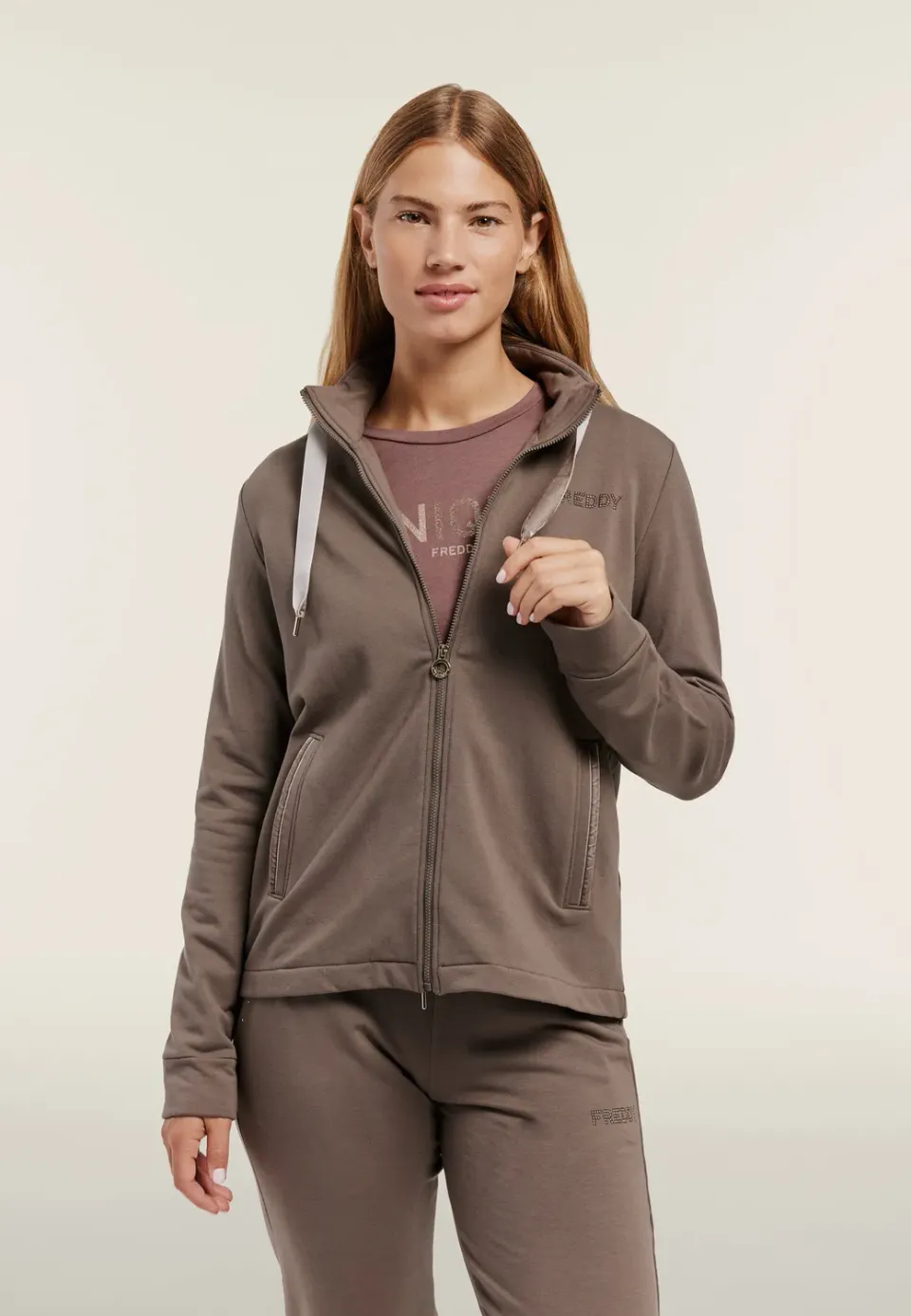 Freddy Damen Sweatjacke Stehkragen Moonbeam M Nieten