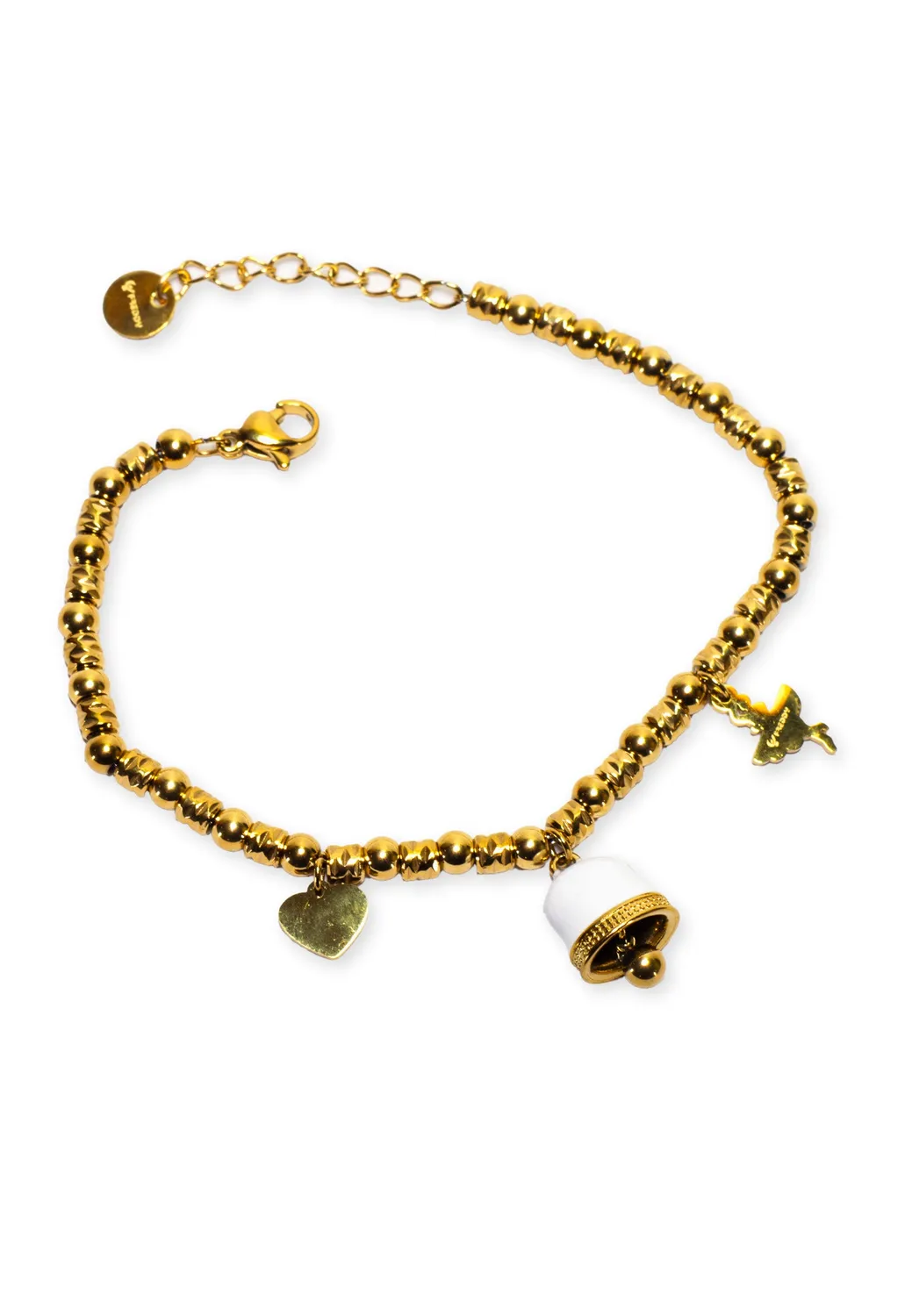 Freddy Charm Armband Edelstahl Gold Weiß verstellbar