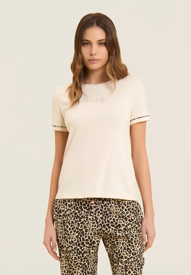 Freddy T-Shirt Crinkle-Rücken schwarz Animalier-Piping