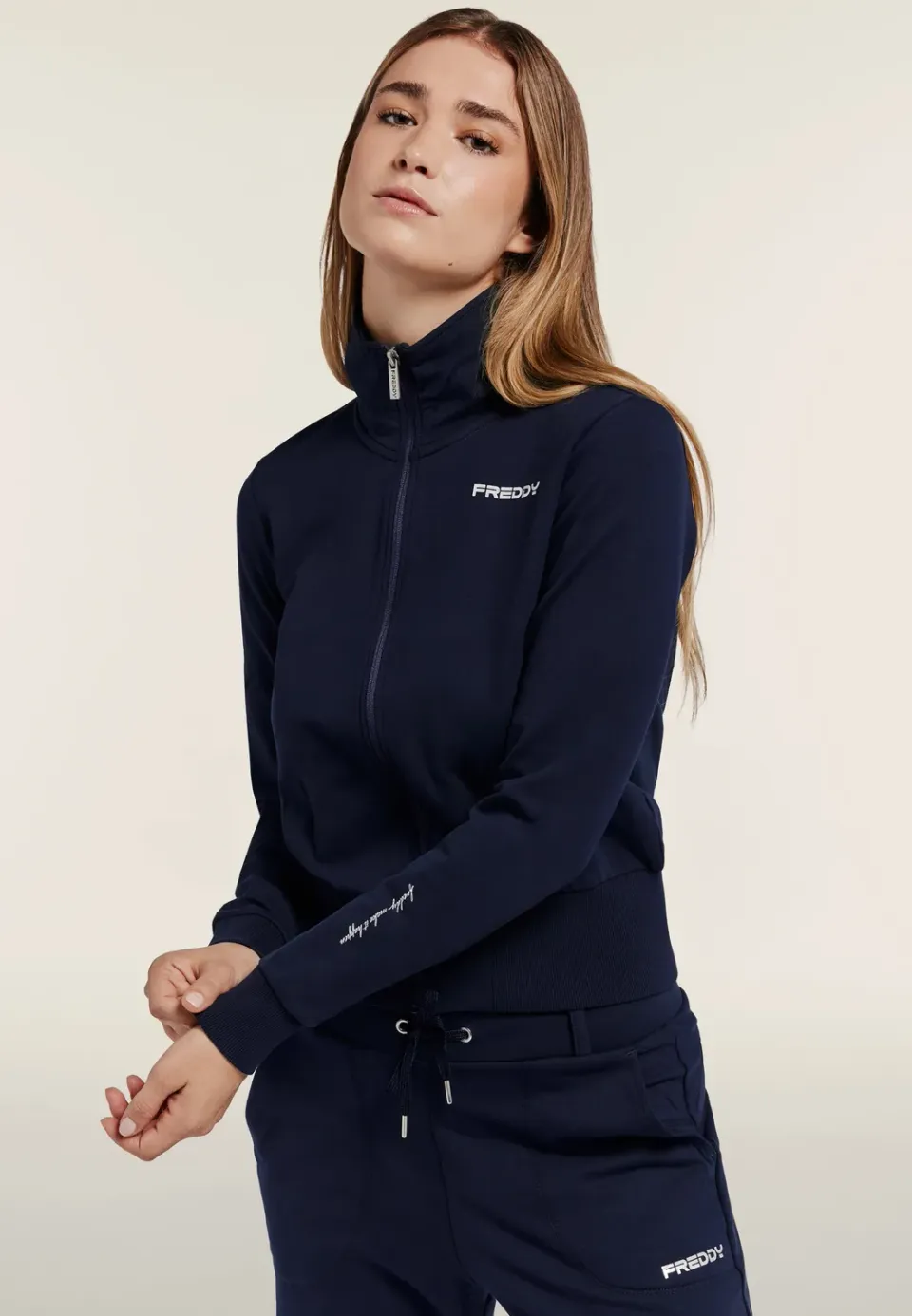 Freddy Sweatjacke Damen Navy Cropped Stehkragen