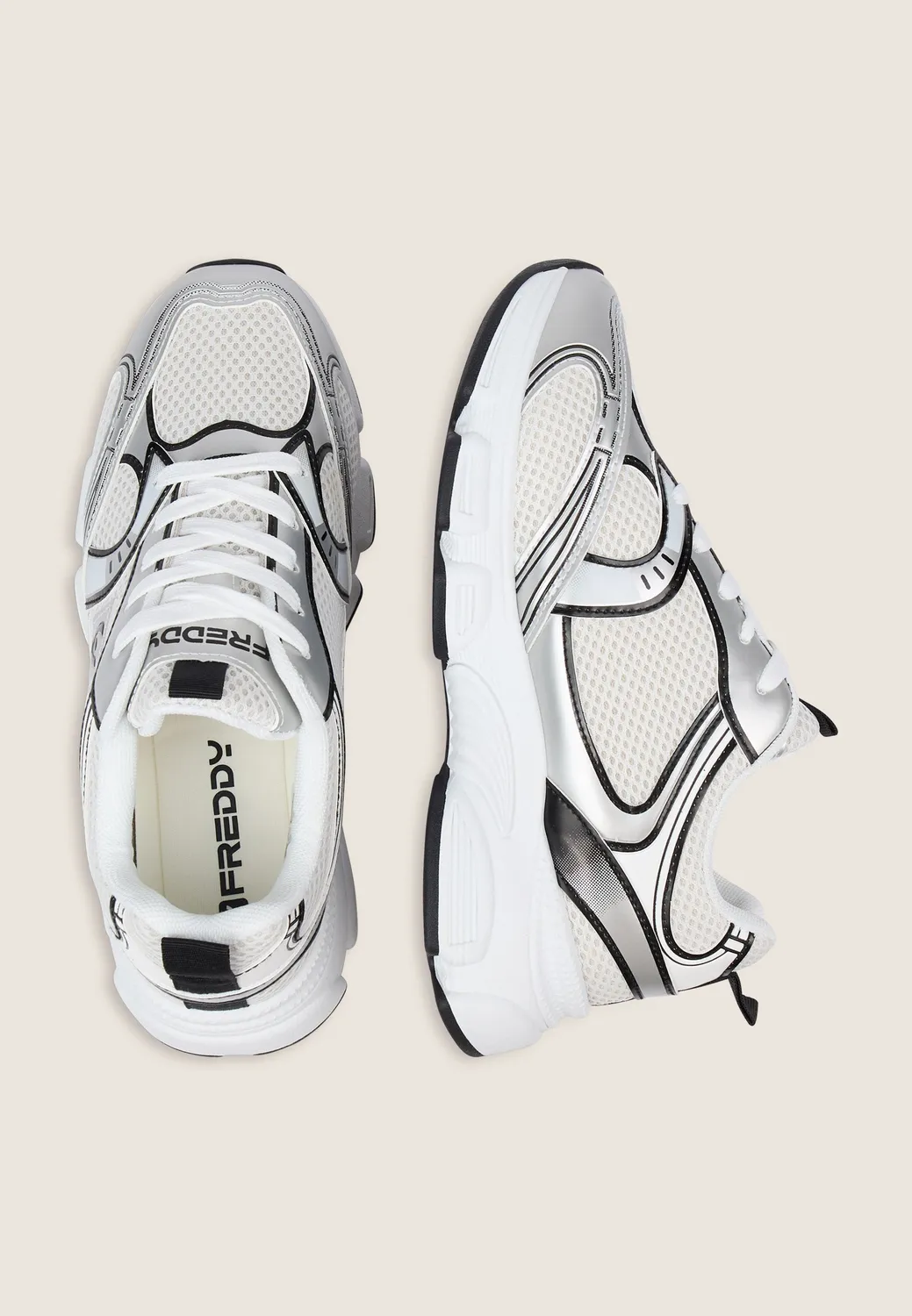 Freddy Sneakers White-Silver Mesh Memory-Foam Damen