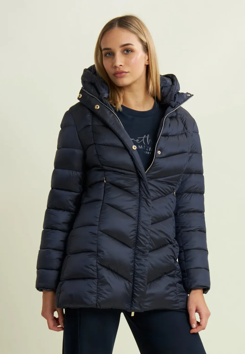 Freddy Steppjacke Daunen-Optik Kapuze schwarz warm