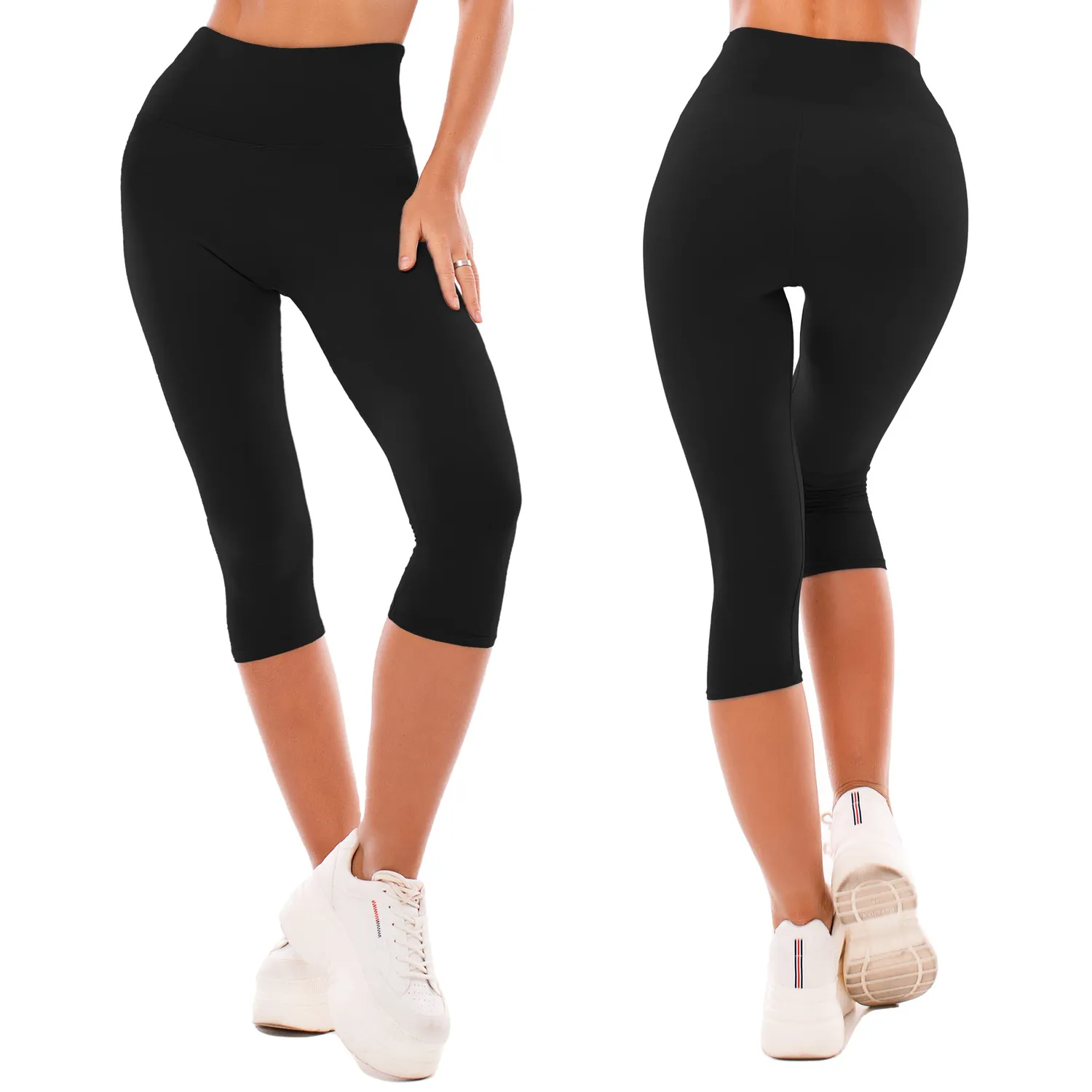 SINOPHANT 3/4 Leggings High Waist blickdicht Schwarz