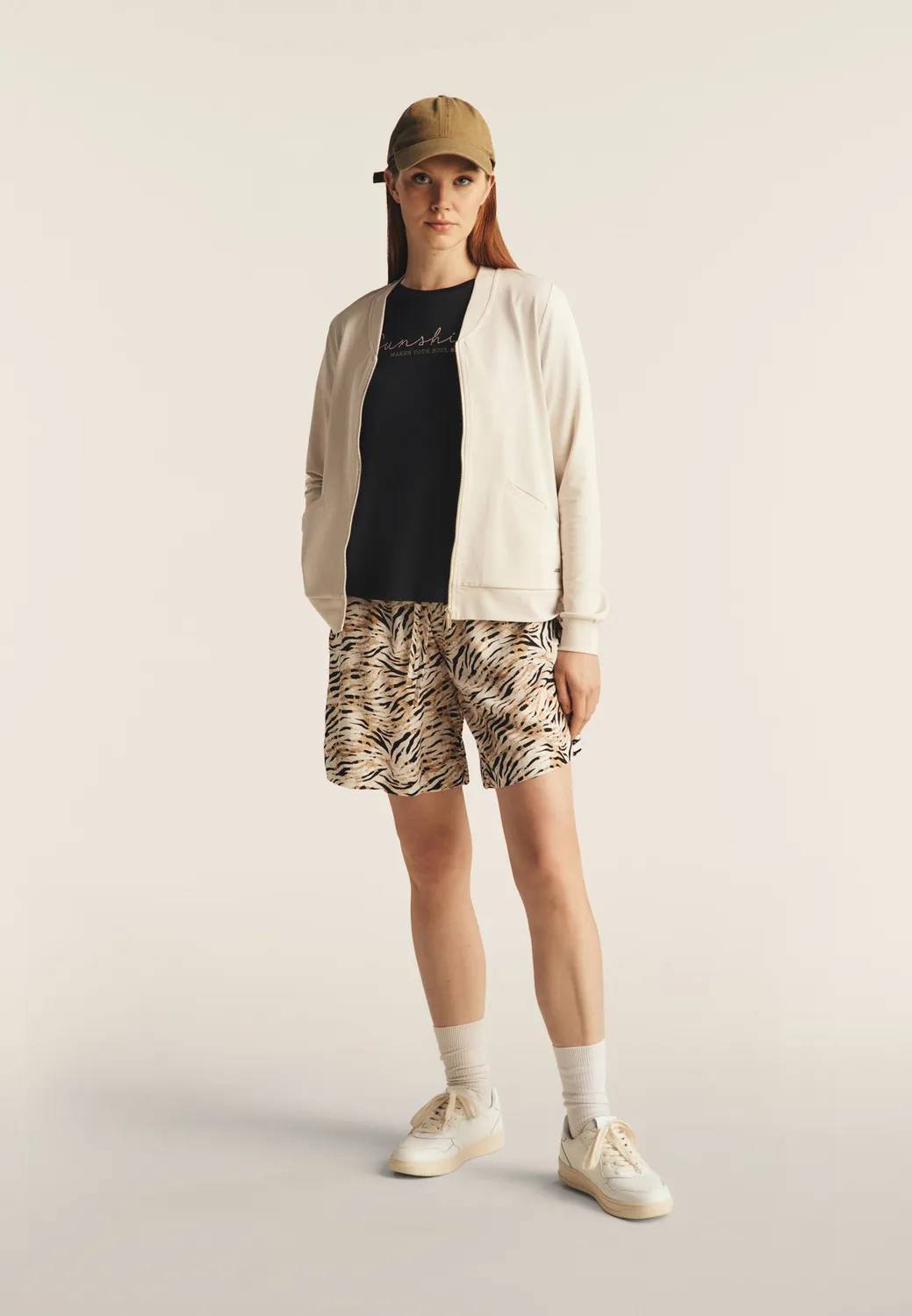 Freddy Sweatjacke Rippkragen Animalier Black Zebra Stretch