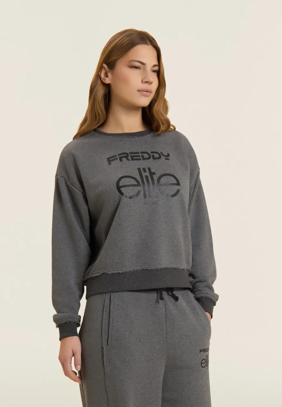 Freddy Cropped Sweatshirt Damen grau meliert