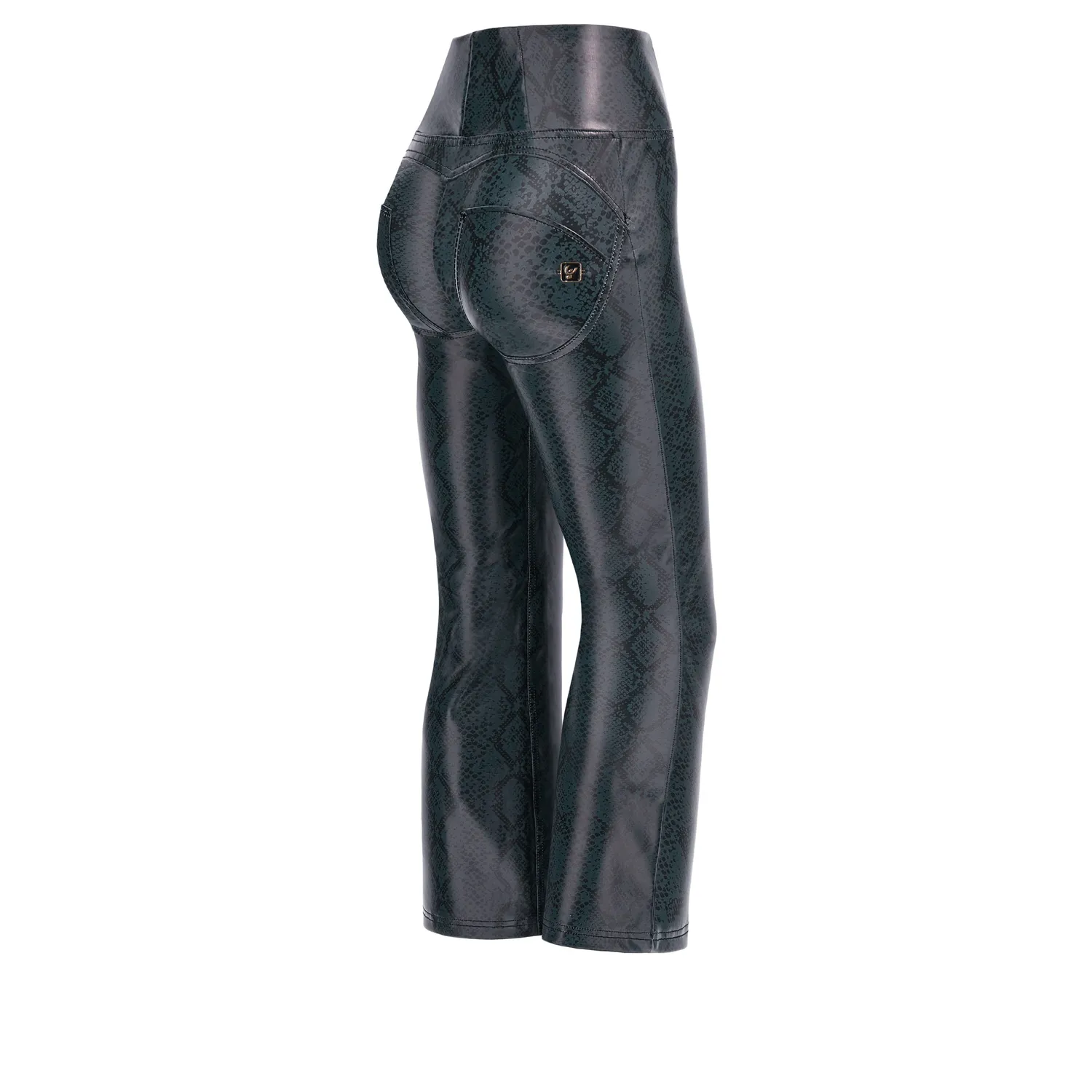 Freddy WR.UP Snake Flare Cropped Kunstlederhose Blue Push-up
