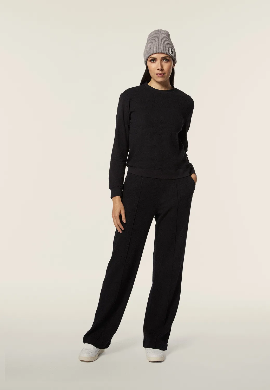 Freddy Sweatshirt Damen Waffle Schwarz oversize