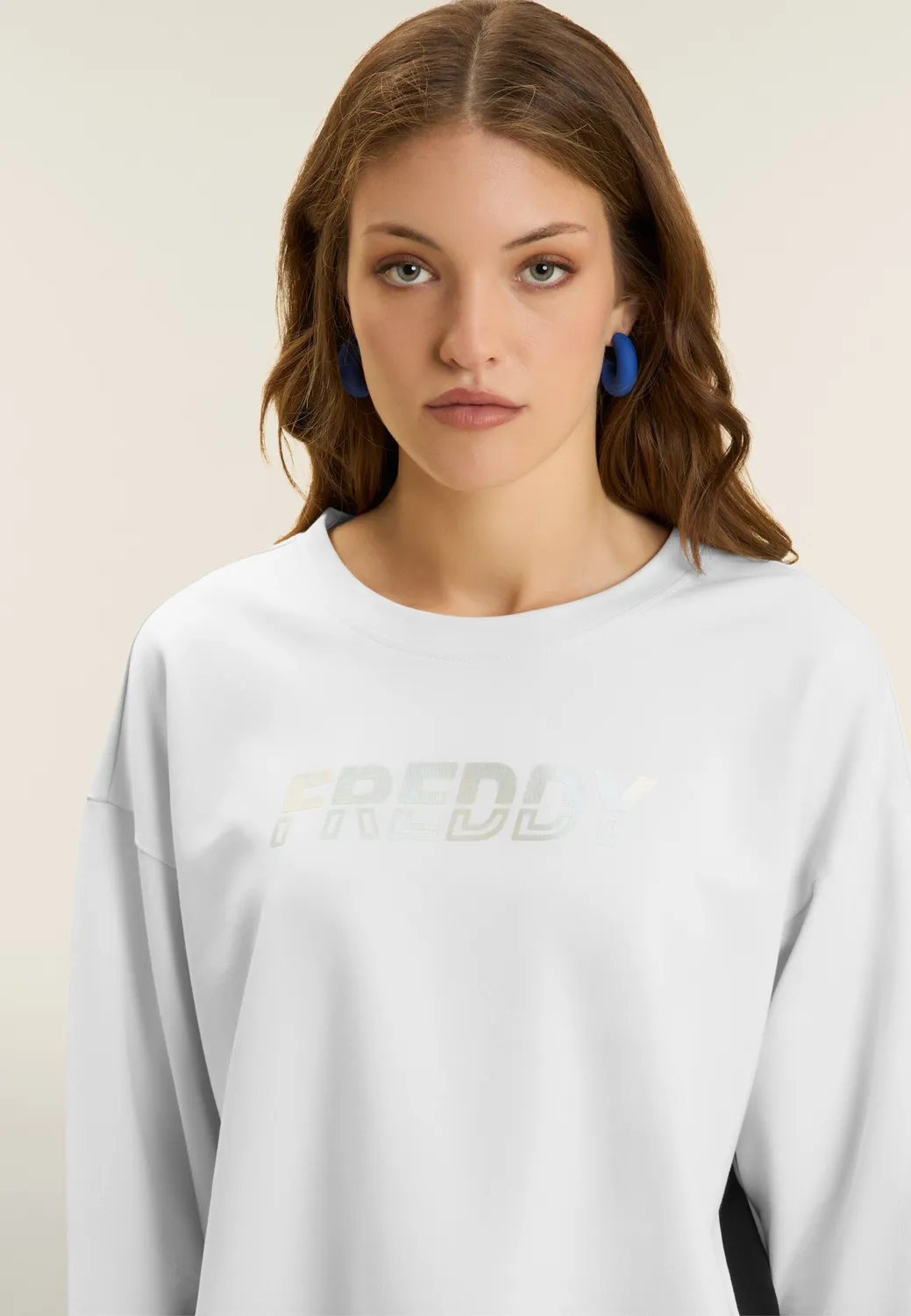 Freddy Sweatshirt Rundhals Schwarz-Weiß bequem