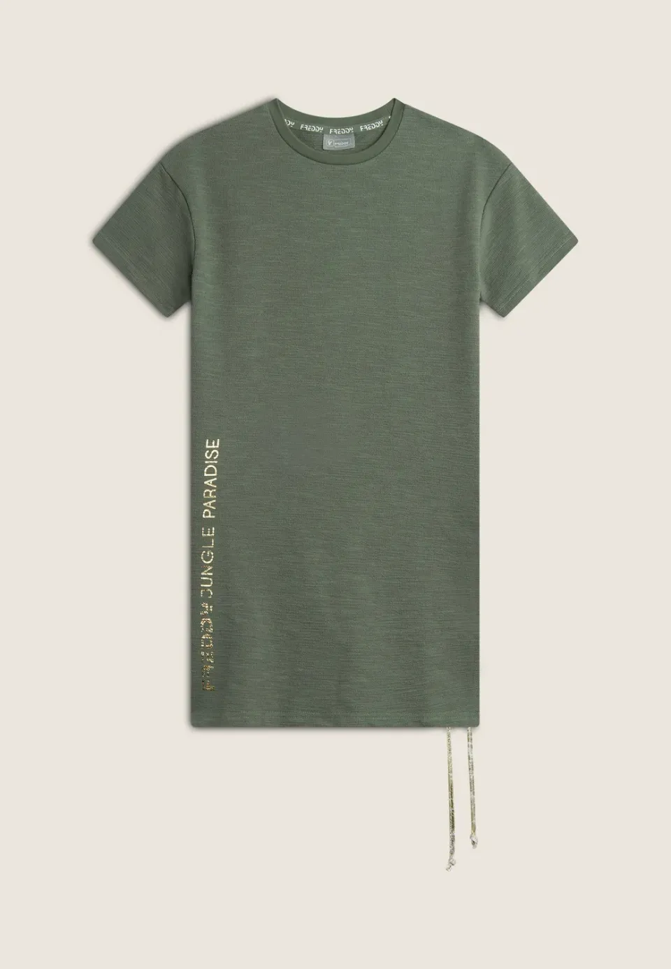 Freddy Mädchenkleid mit Kordelzug Militärgrün Goldprint