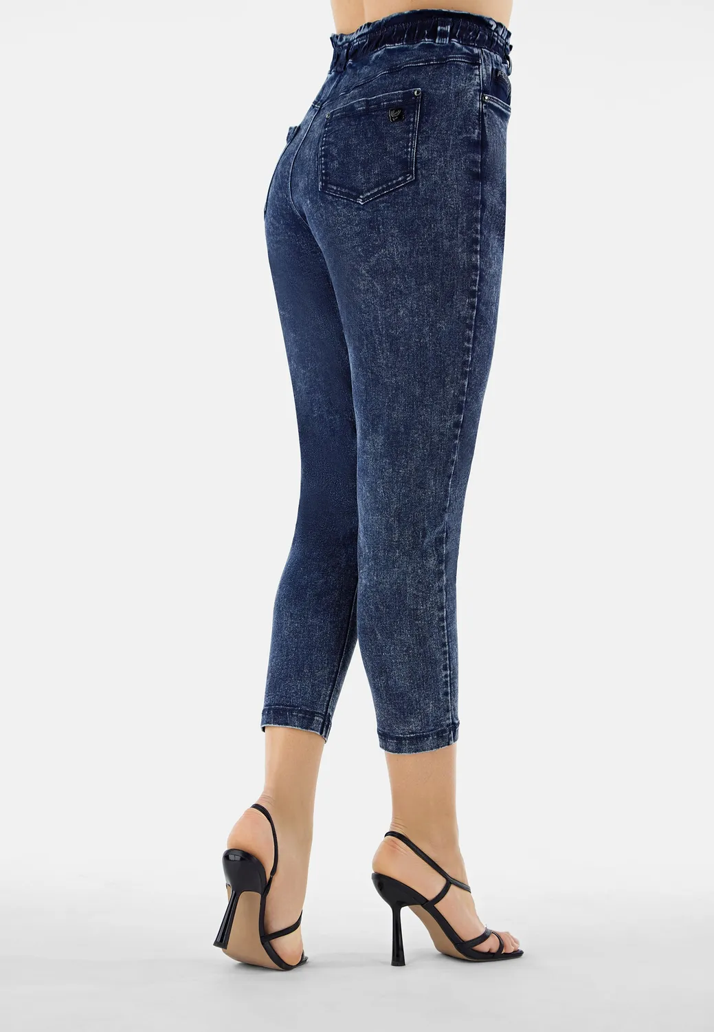 Freddy Black Skinny Jeans Marble superhoher Bund weiß