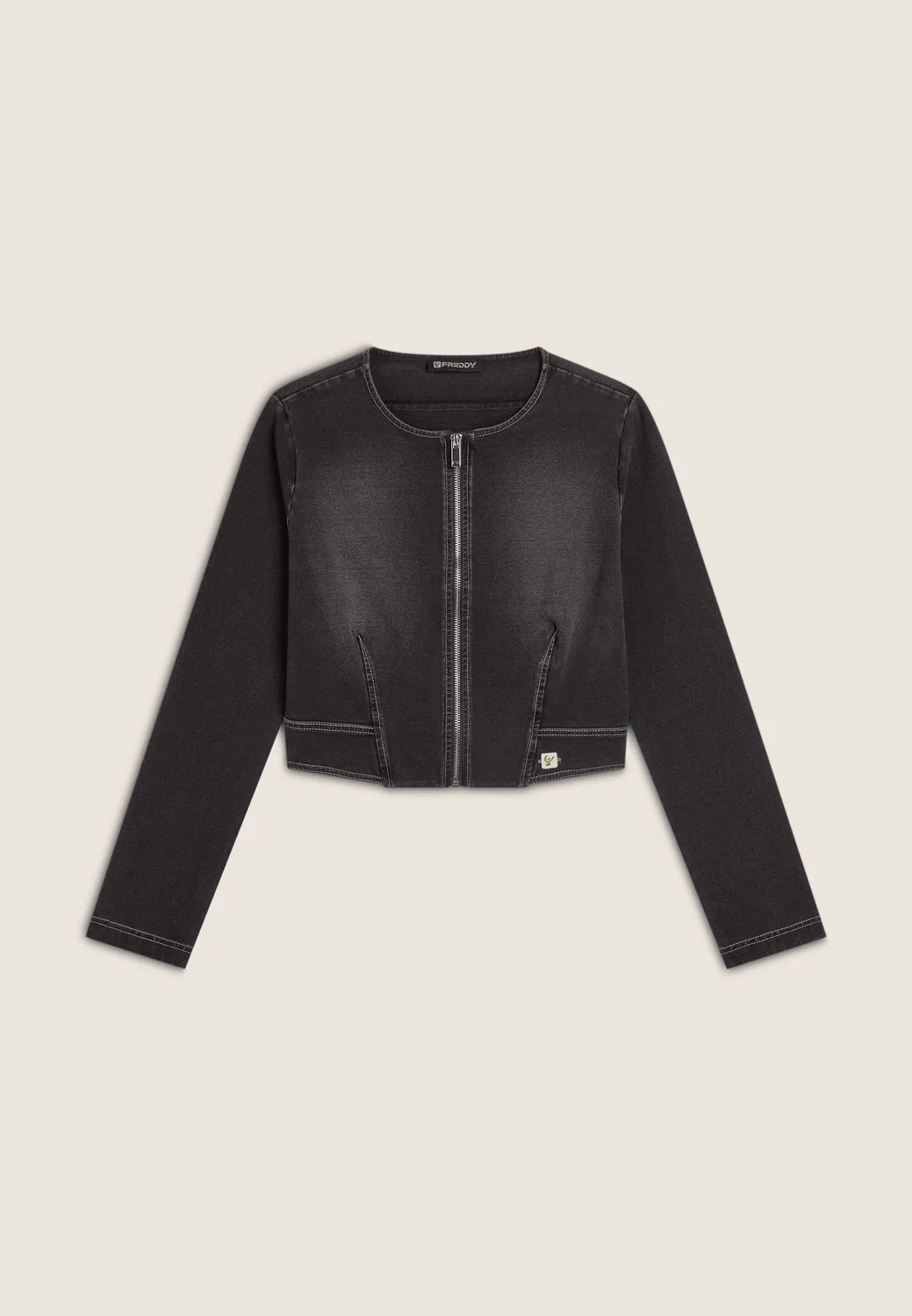 Freddy Jersey-Jacke Damen Indigo Kurz mit Zip Denim