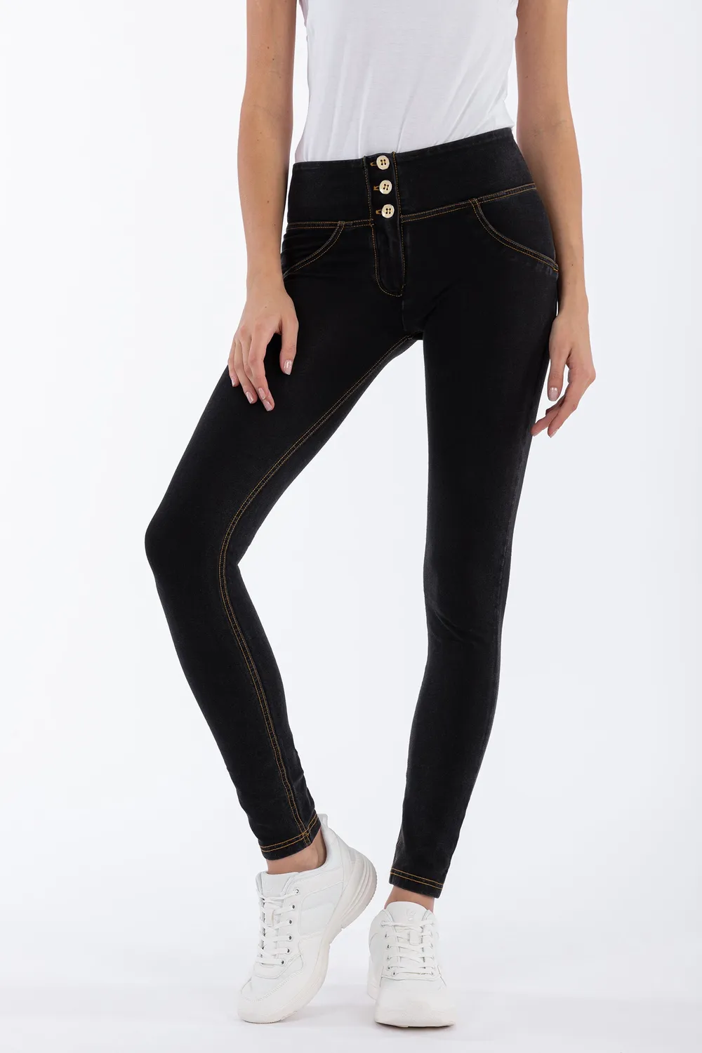 Freddy WR.UP Skinny Mid-Rise Jeans Dunkelblau-Gelb Shaping