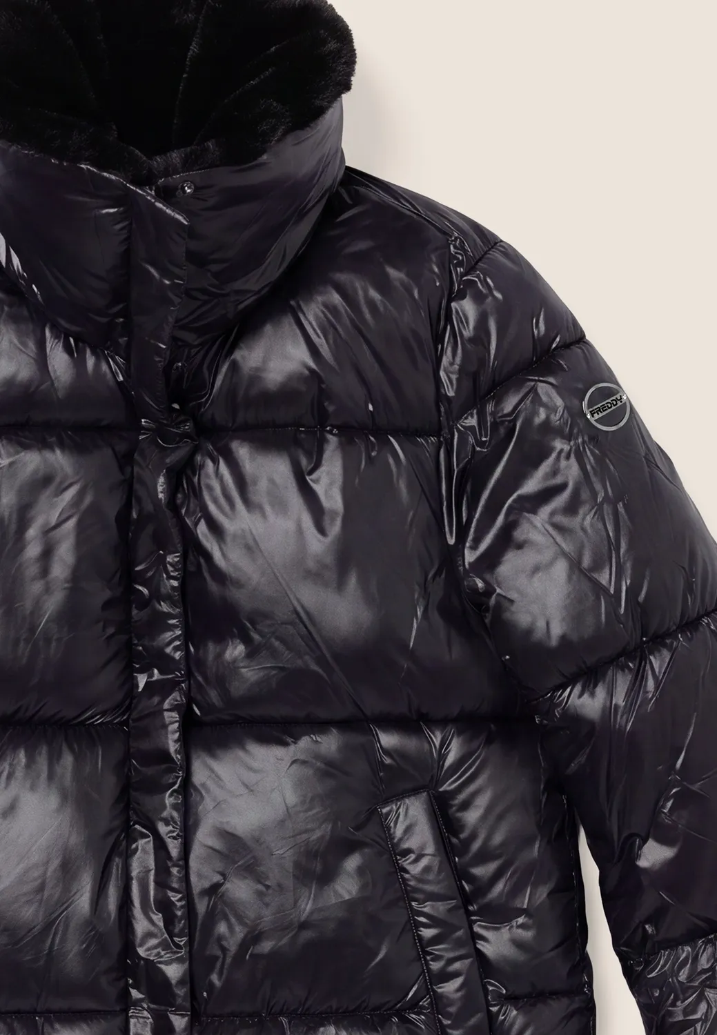 Freddy Trapuntato Shimmer Steppjacke Damen Schwarz Fellkragen