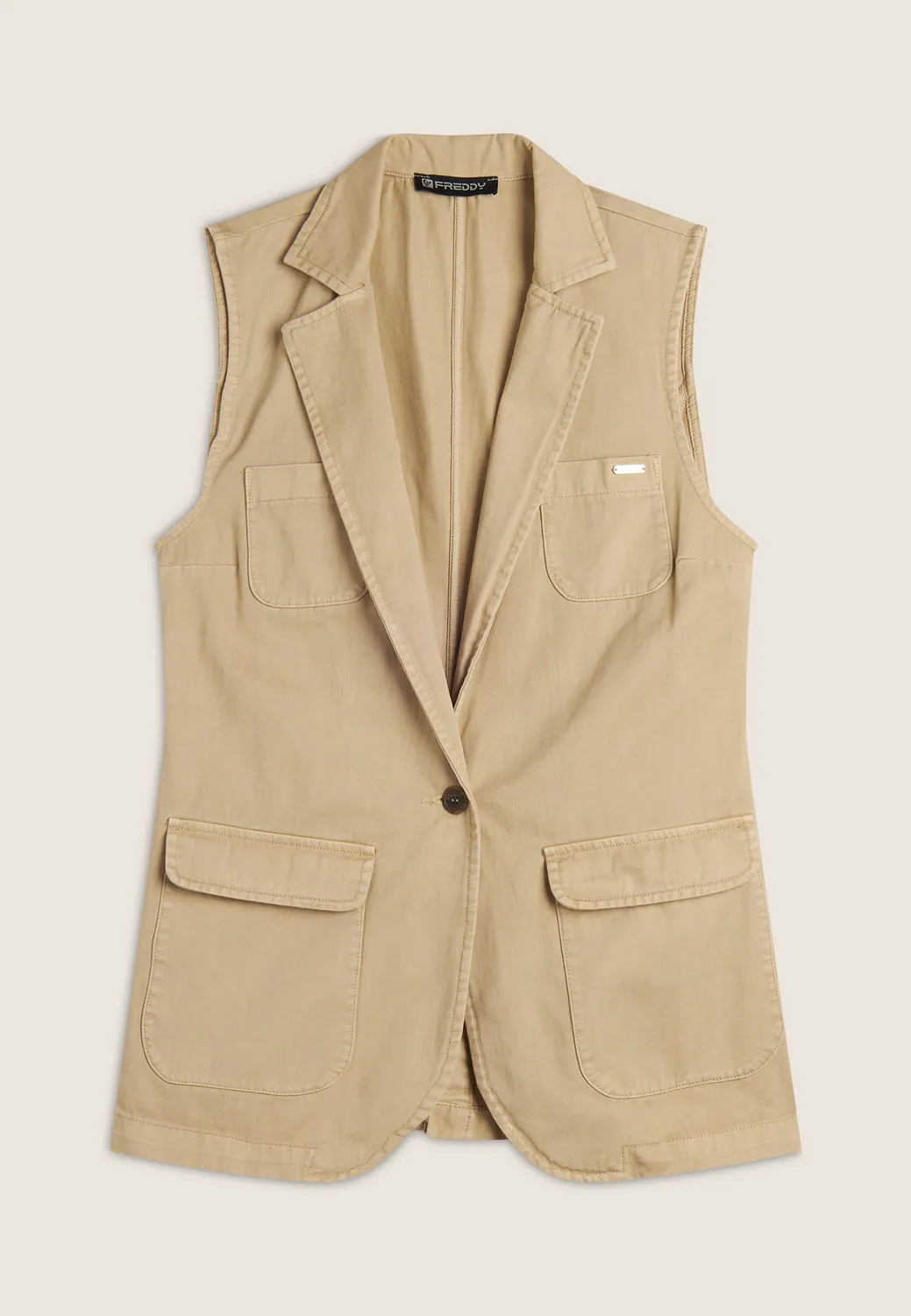 Freddy Damen Gilet Weste Schwarz doppelreihig Gabardine