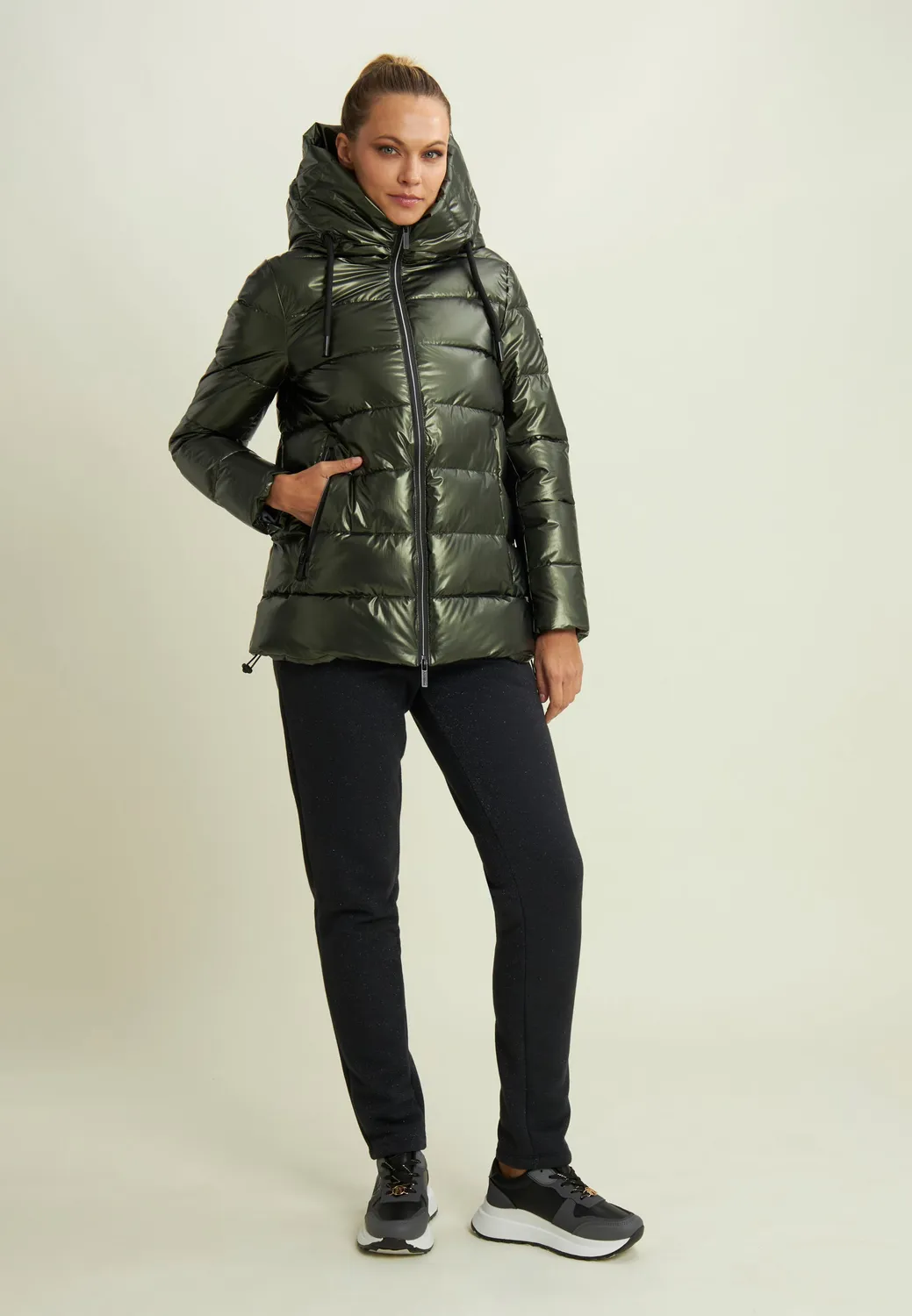 Freddy Damen Steppjacke Kapuze Schwarz Nero
