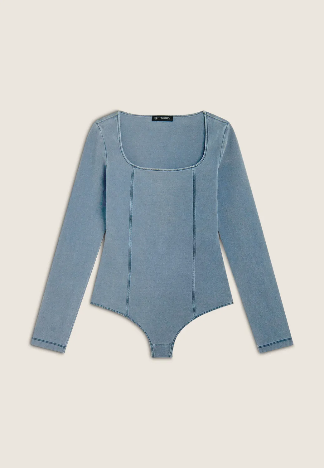 Freddy Body Jersey Denim-Optik Damen Mittelblau eckig
