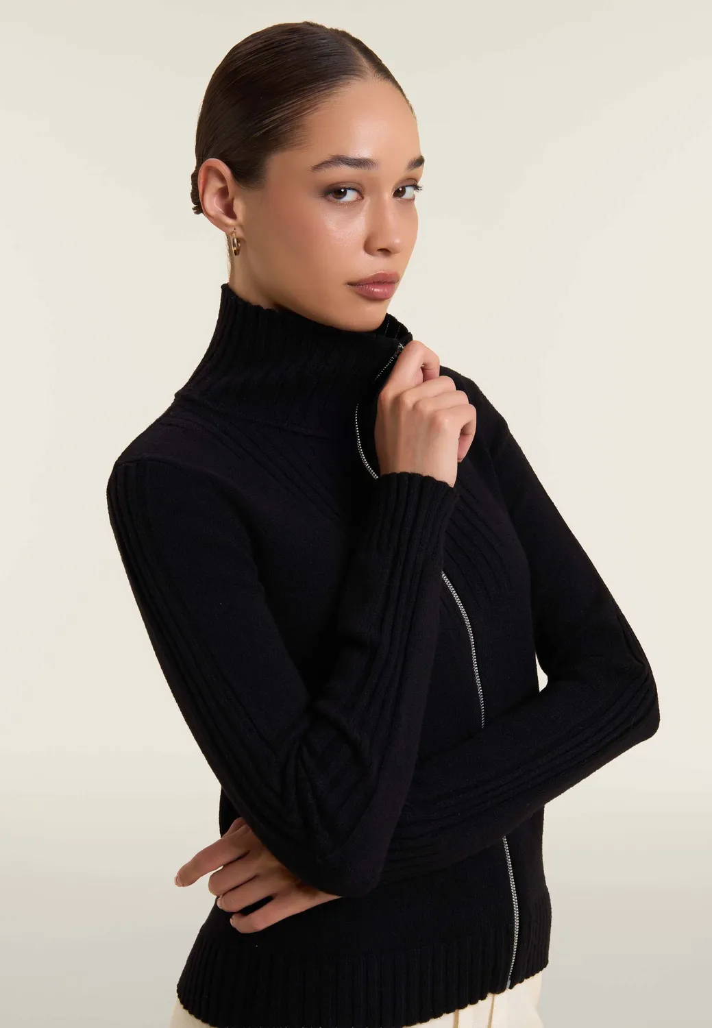 Freddy Slim Fit Langarm Shirt Schwarz mit Zip
