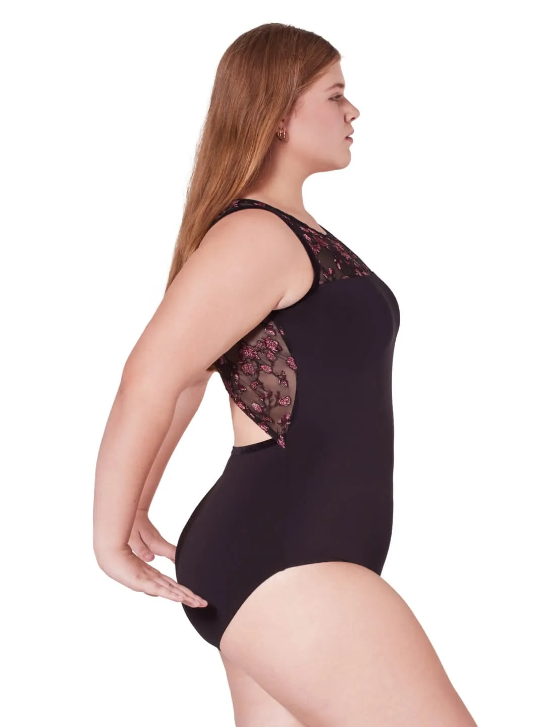 Capezio Ornate Romance Allure Mesh Tanzanzug Schwarz Stickerei