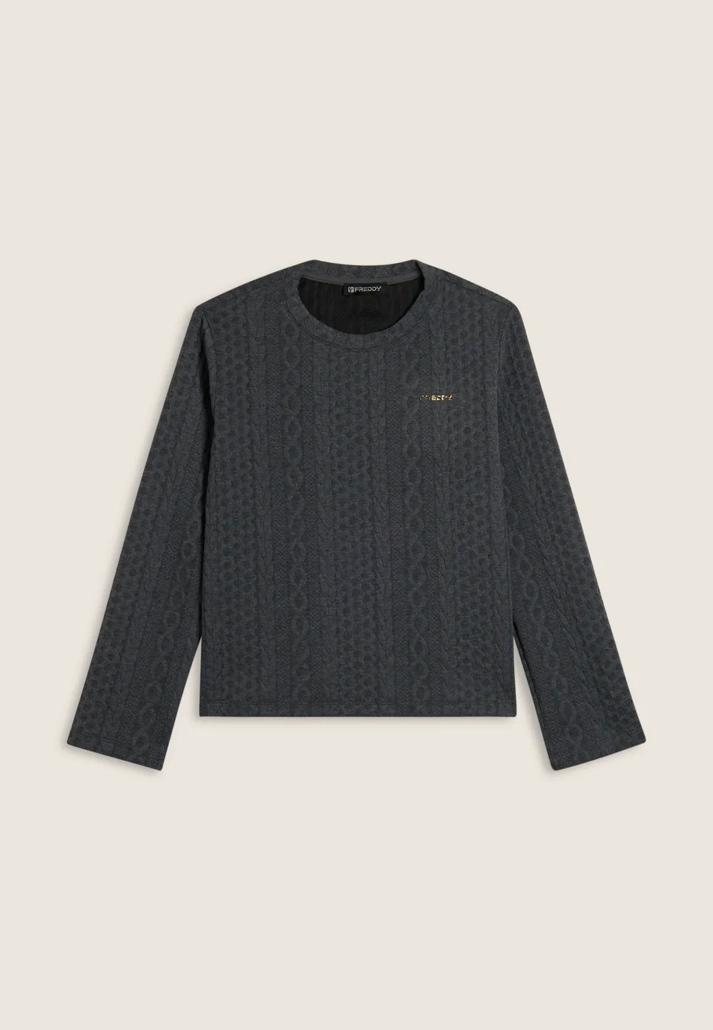 Freddy Sweatshirt Rundhals Technik-Gewebe Zopf grau