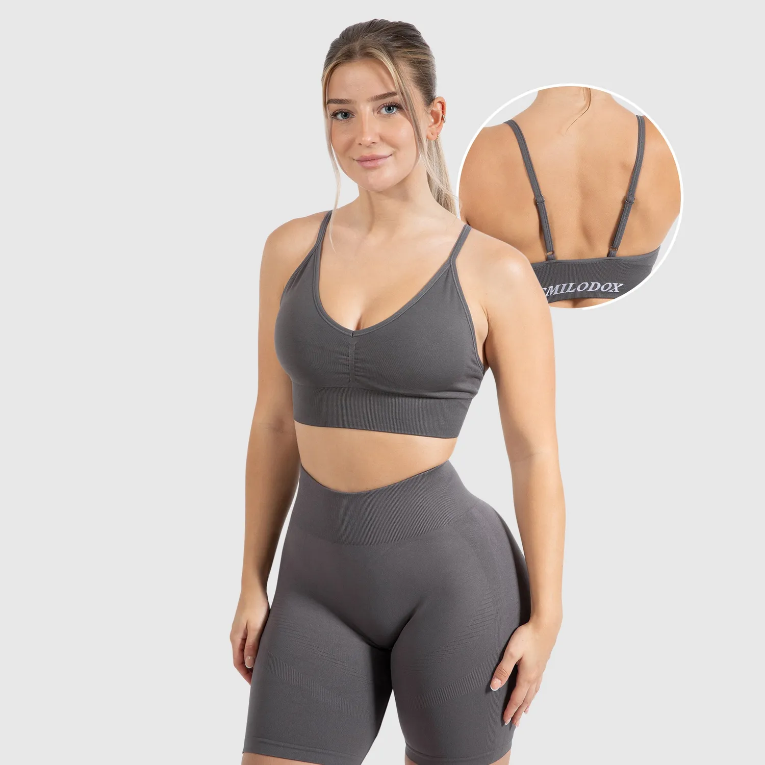 Smilodox Maria Solid Scrunch Sport BH Damen V-Ausschnitt