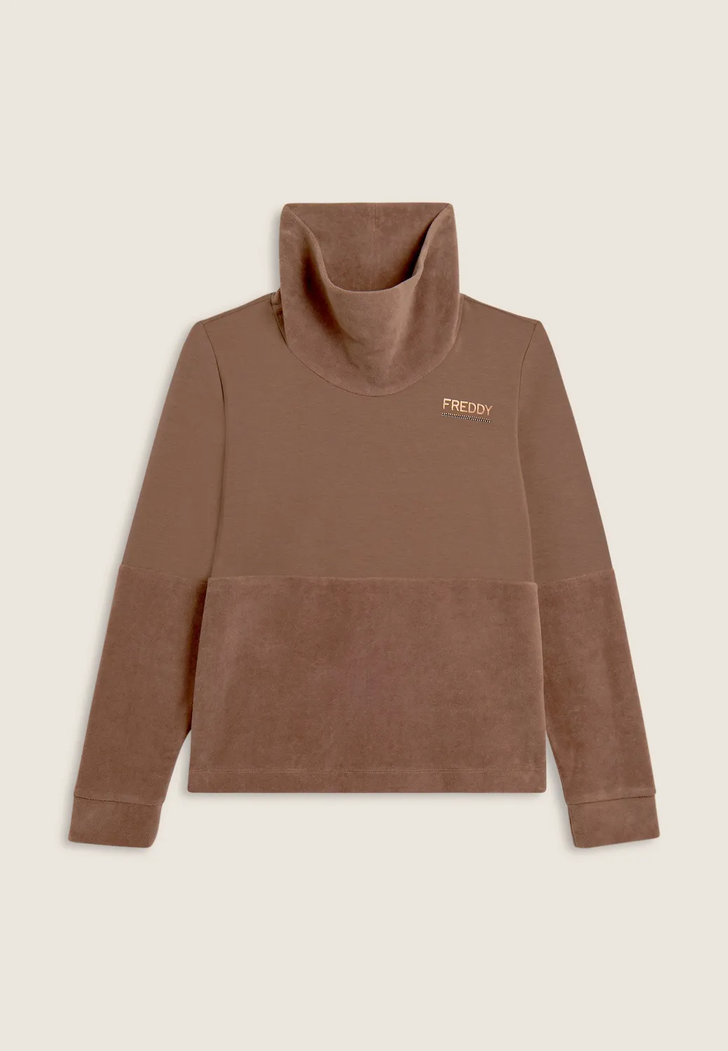 Freddy Sweatshirt Damen Samt Stehkragen Schwarz Strass