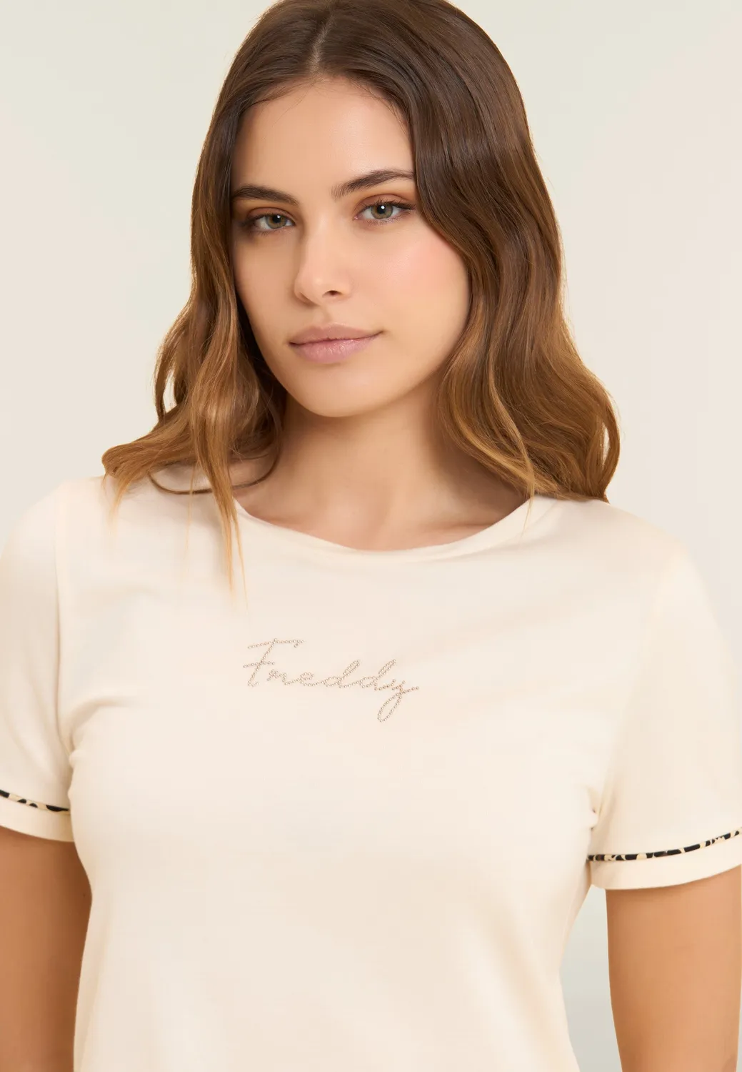 Freddy T-Shirt Crinkle-Rücken schwarz Animalier-Piping