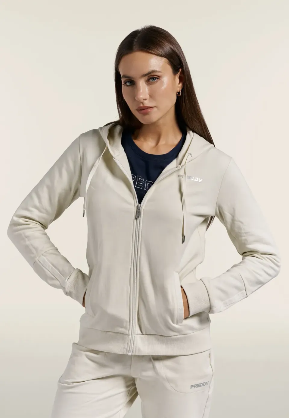 Freddy Kapuzenjacke Damen Navy mit Zip atmungsaktiv