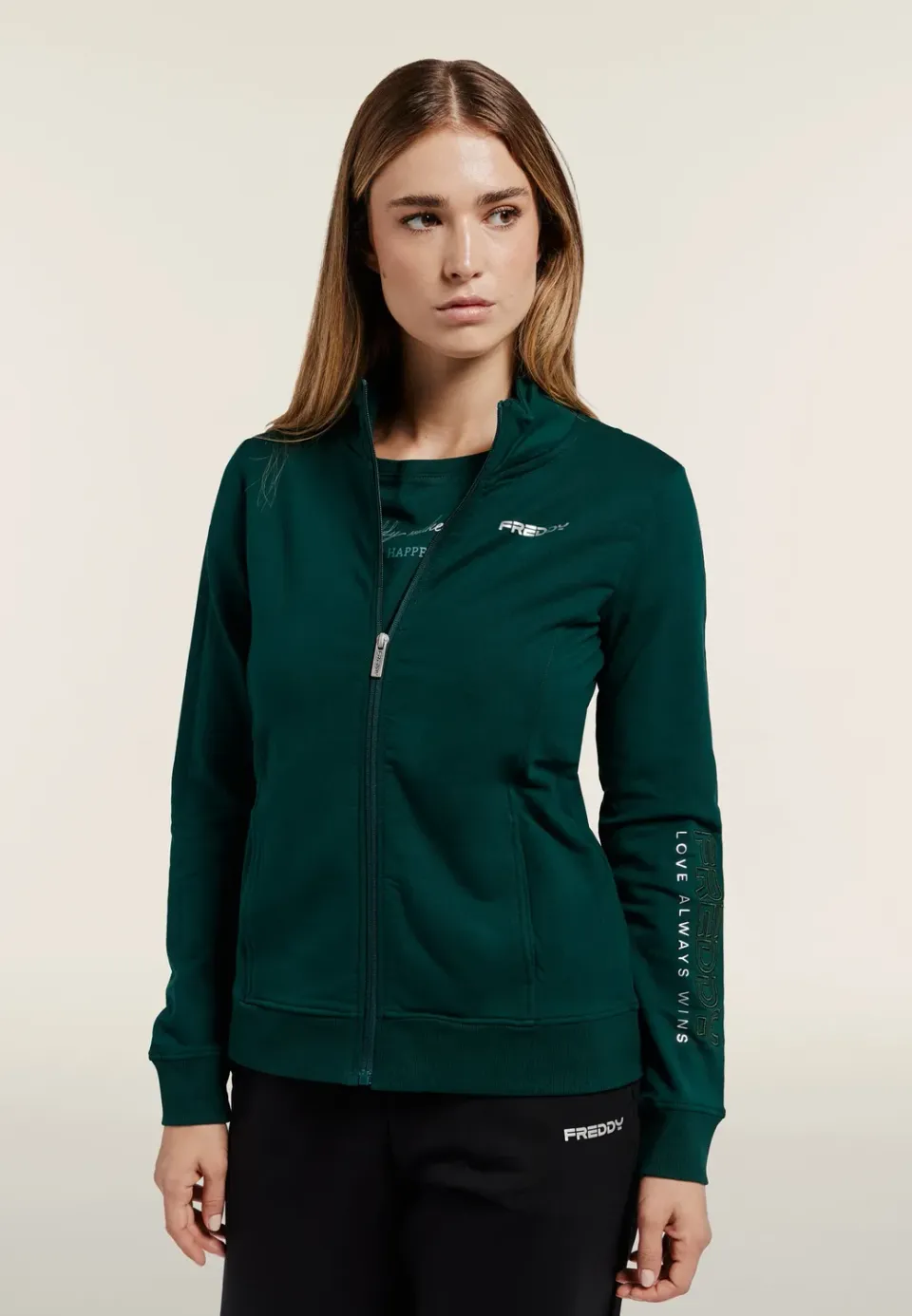 Freddy Sweatjacke Stehkragen Schwarz Zip bestickt
