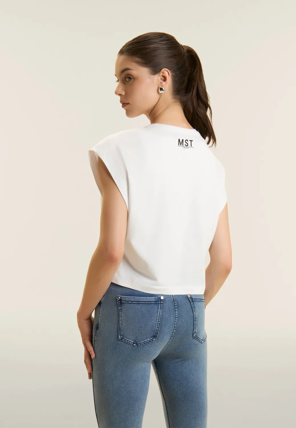 Freddy MST Cropped T-Shirt Baumwolle schwarz