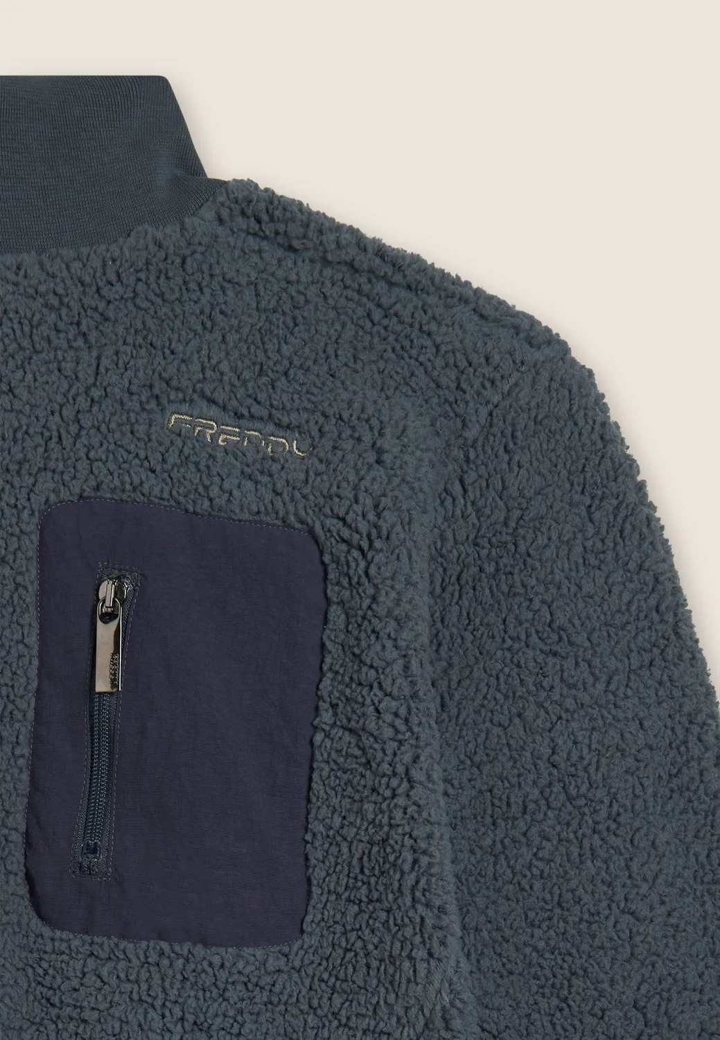 Freddy Sherpa Fleece Jacke Herren Graublau Hochkragen