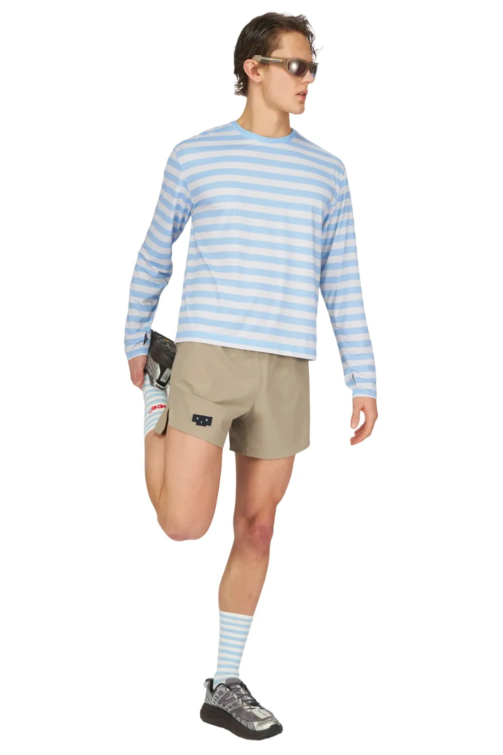 UNNA Striped LS Laufshirt Baby Blue langarm schnelltrocknend