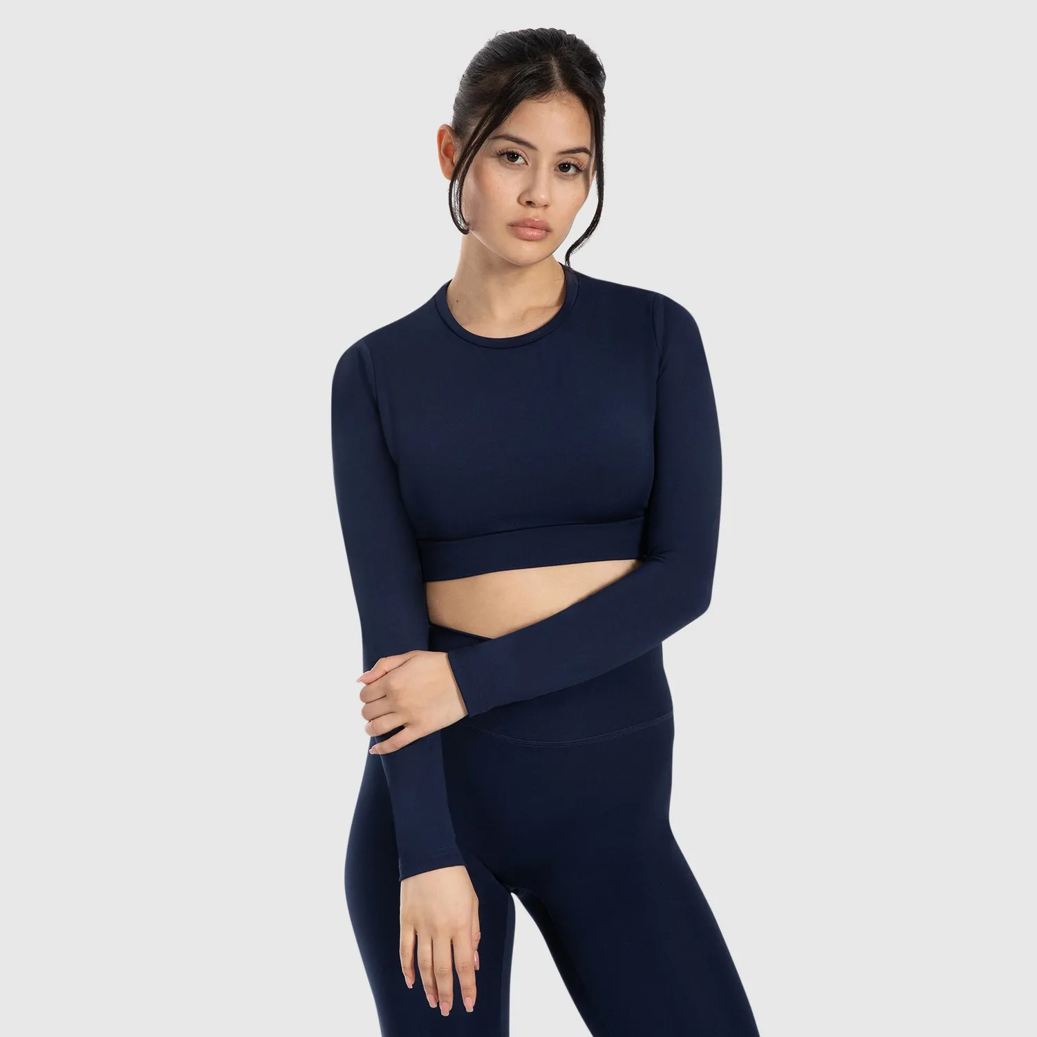 Smilodox Tisha Longsleeve Damen Schwarz Cropped