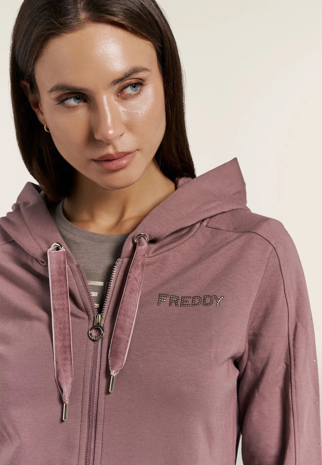 Freddy Regular Hoodie Damen Full-Zip Schwarz asymmetrisch