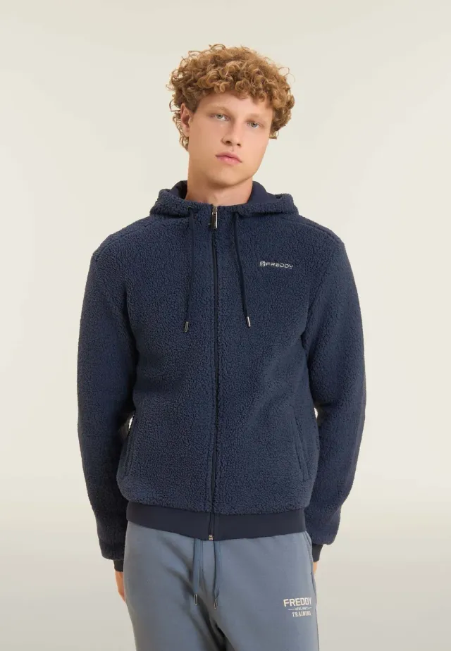 Freddy Sherpa Fleece Hoodie Herren Schwarz mit Kapuze