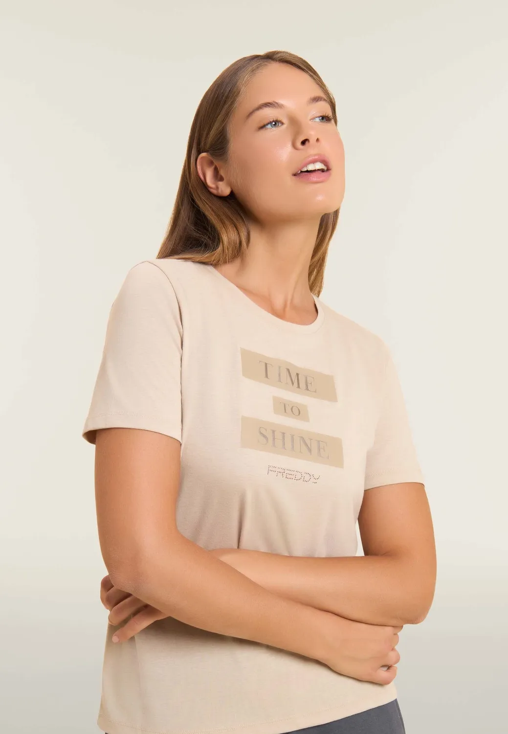 Freddy T-Shirt Damen Time to Shine Fig mit Strass
