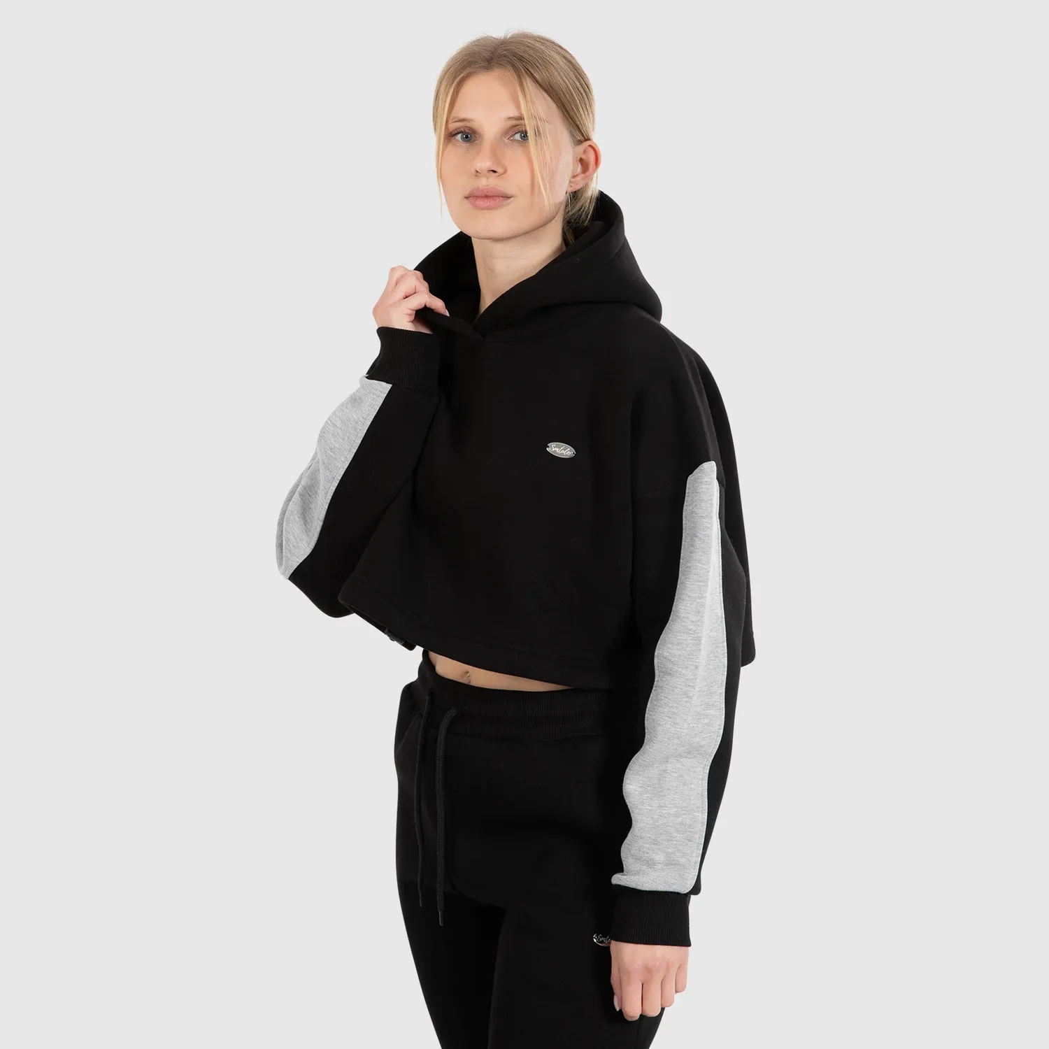 Smilodox Lunara Amaya Crop-Hoodie Schwarz Oversize