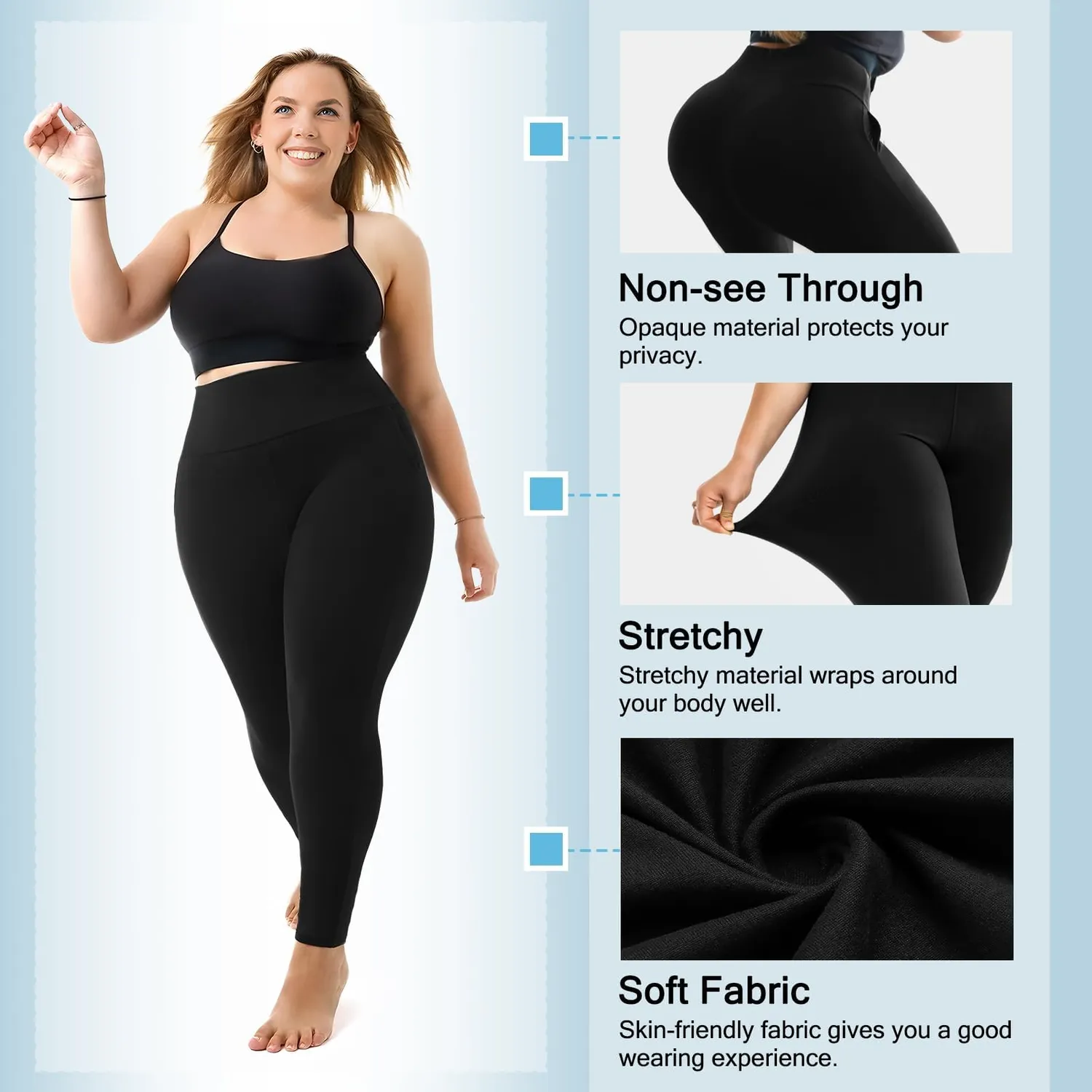 SINOPHANT High Waist Leggings Damen schwarz mit Taschen blickdicht