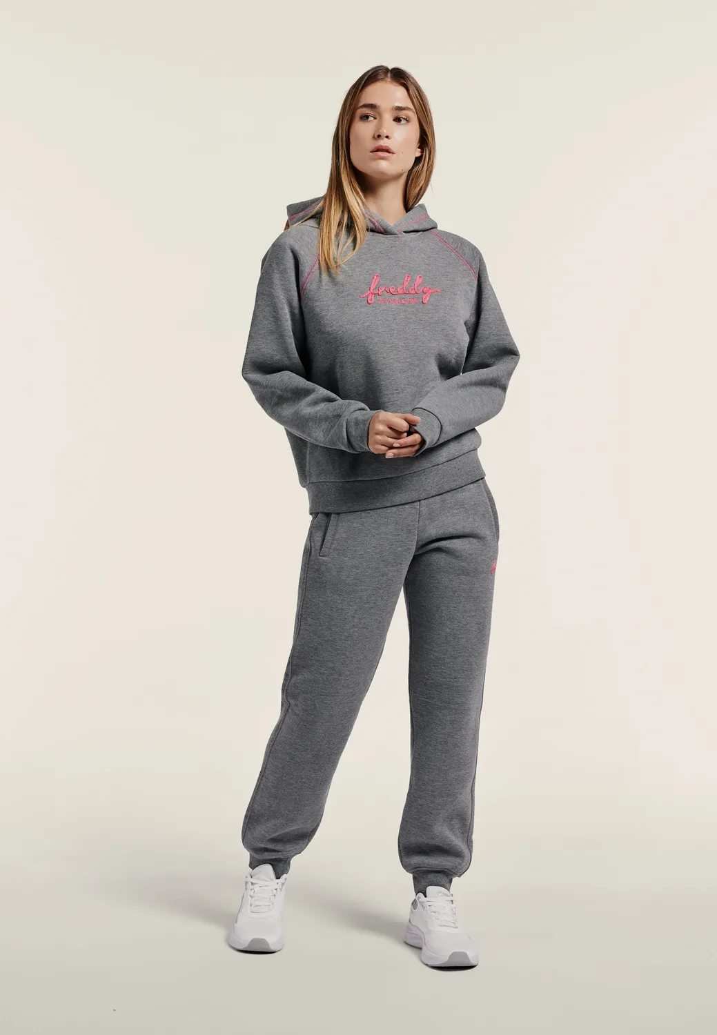 Freddy Comfort Mélange Hoodie Damen Grau Neon-Stick