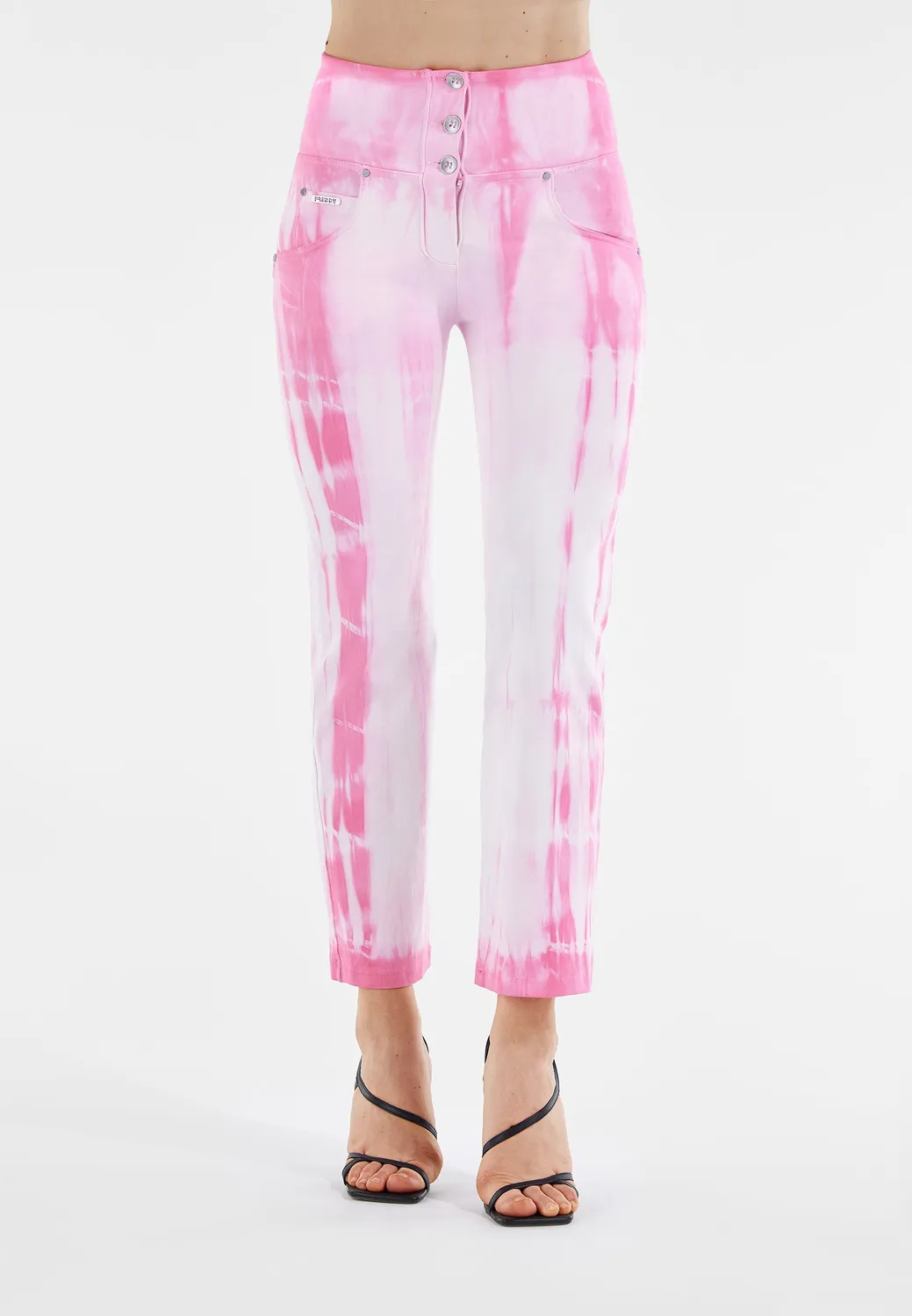 Freddy WR.UP Cropped Gabardine Hose Tie Dye White On Pink Push-up
