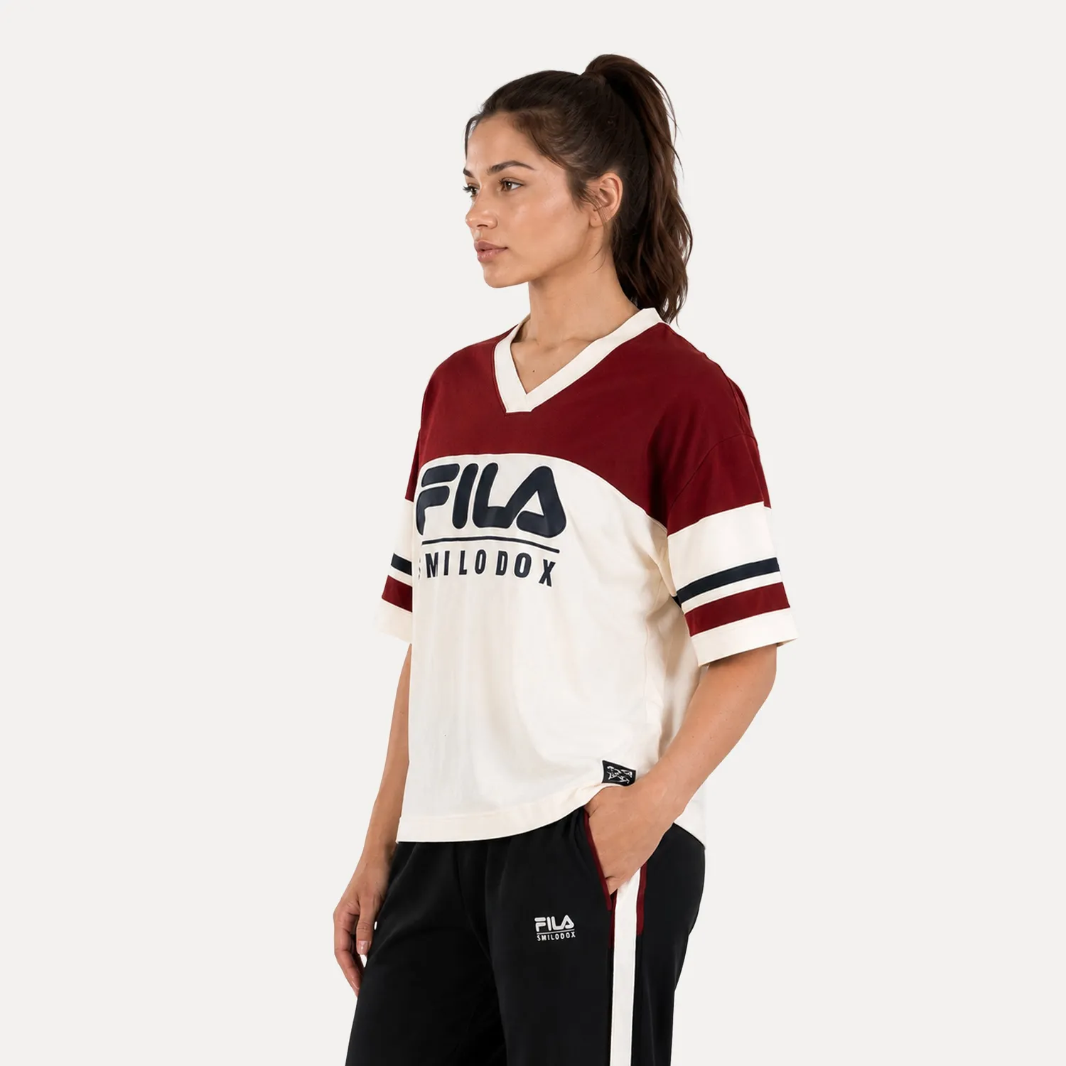 Smilodox x Fila Vetta Jersey T-Shirt Schwarz-Weiß Oversize