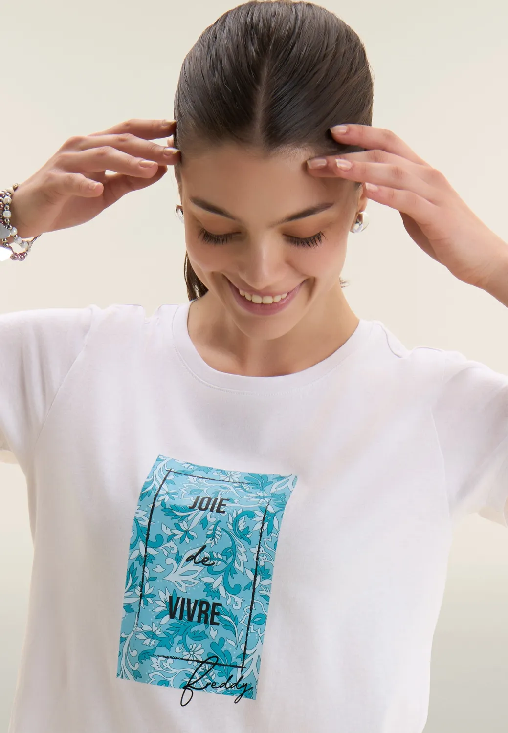 Freddy T-Shirt Blumenprint Supima Weiß-Blau Damen