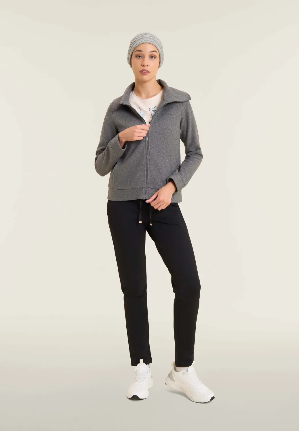 Freddy Damen Sweatjacke Full-Zip Grau Meliert warm
