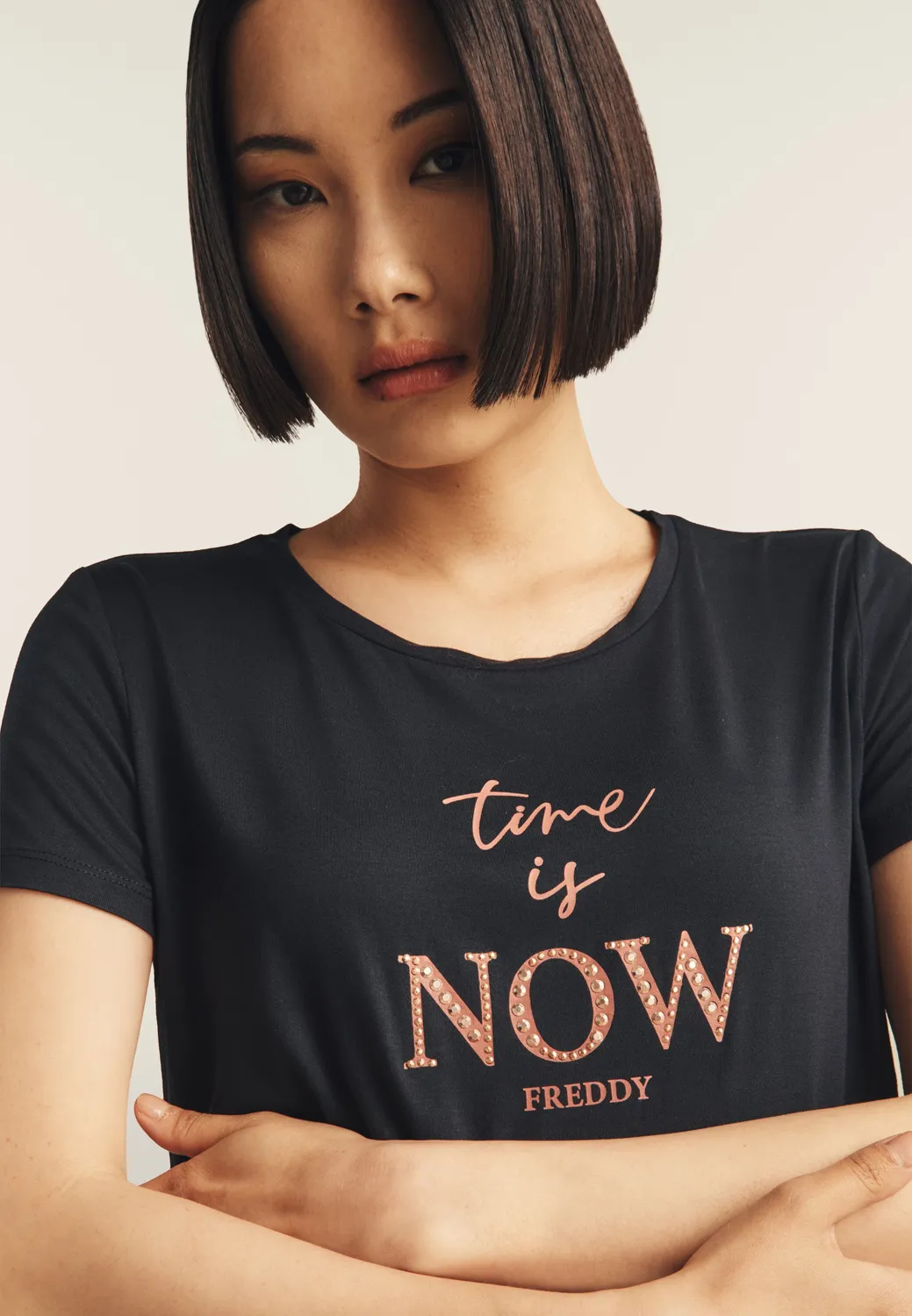 Freddy T-Shirt Viskose Anthracite Kupfer-Nieten Stretch