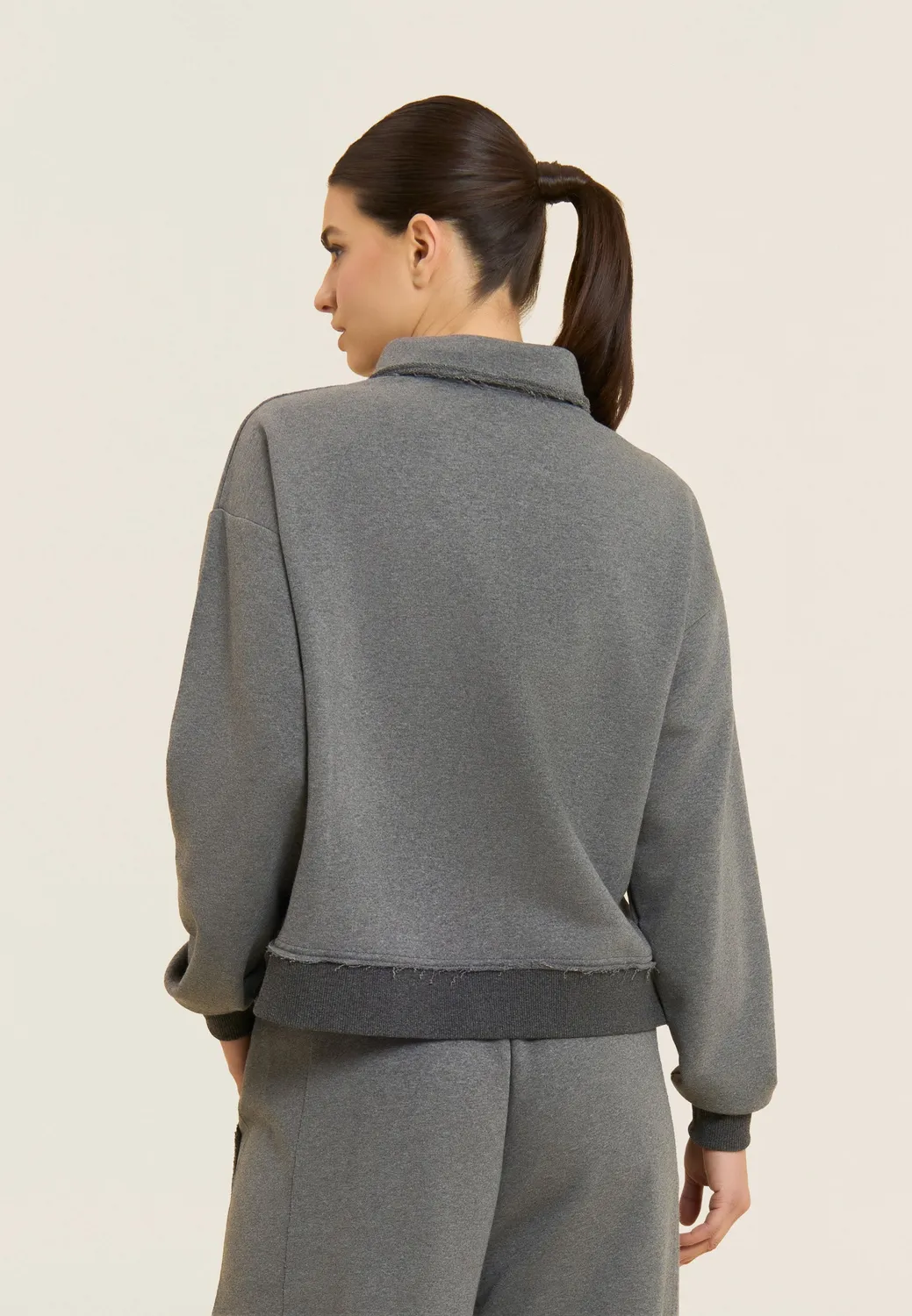 Freddy Elite Cropped Sweatshirt Polo Melange Gray Baumwolle