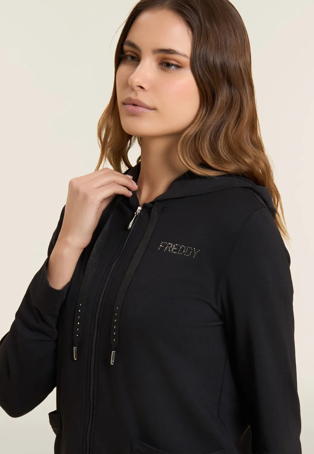 Freddy Kapuzenjacke Zip Strass Damen French Terry