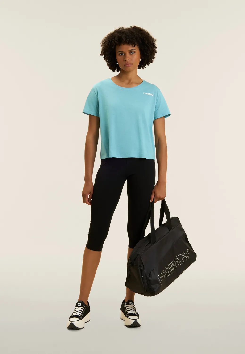 Freddy Cropped T-Shirt Baumwolle Schwarz Glitzerlogo