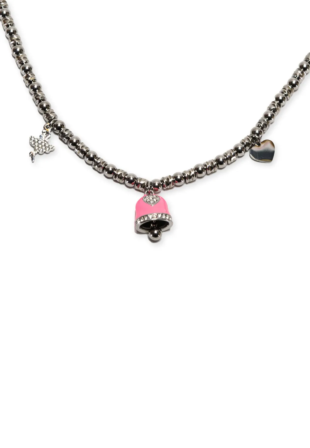 Freddy Charm-Kette Damen Silber Rosa Edelstahl Kugelkette
