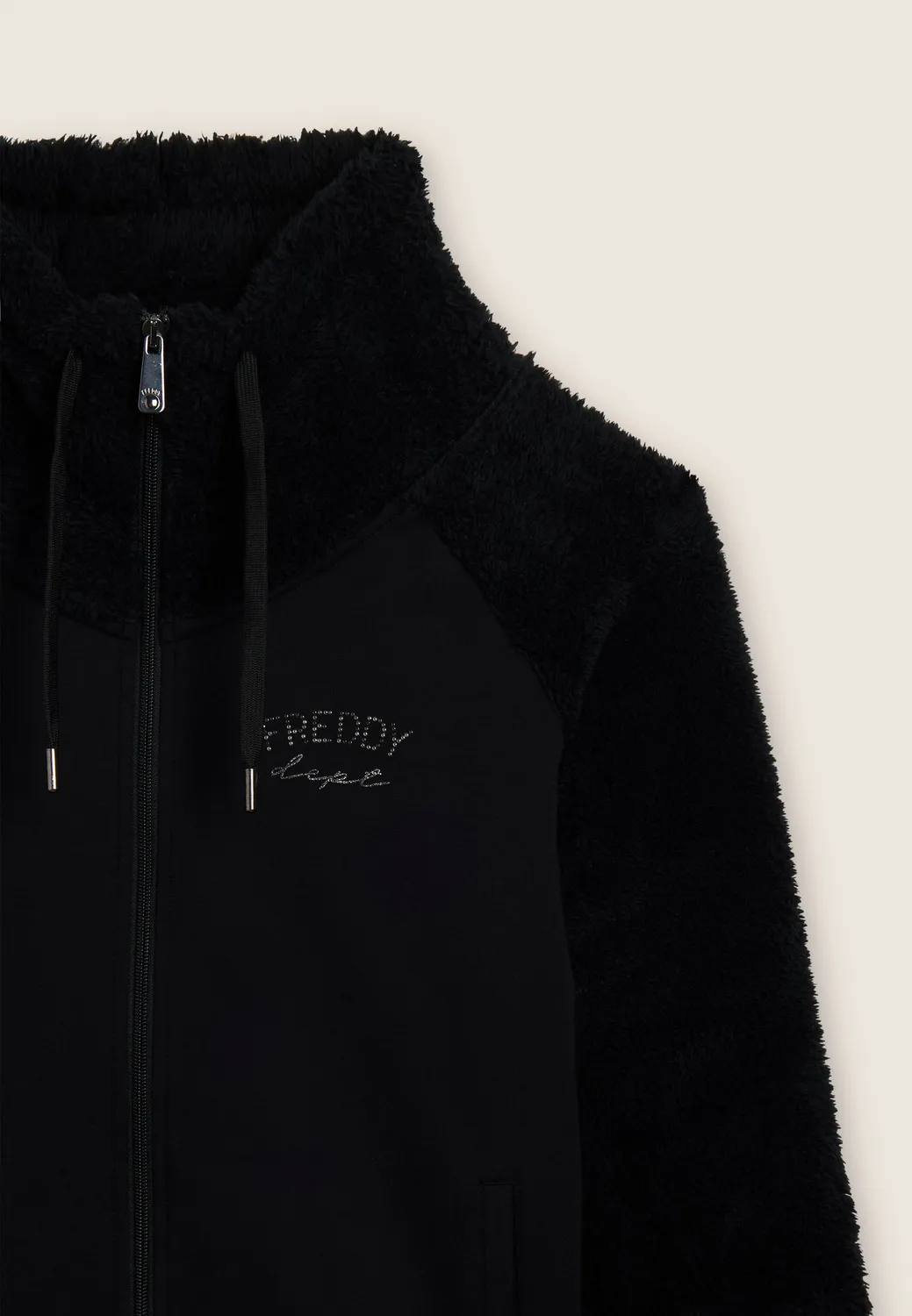Freddy Sherpa Zip Sweatjacke Schwarz hoher Kragen