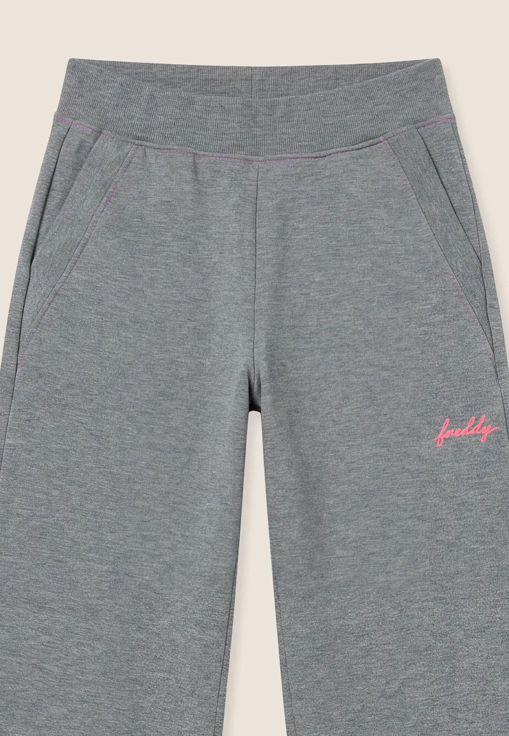 Freddy Wide Leg Hose Grigio Mélange mit Pink-Nähten